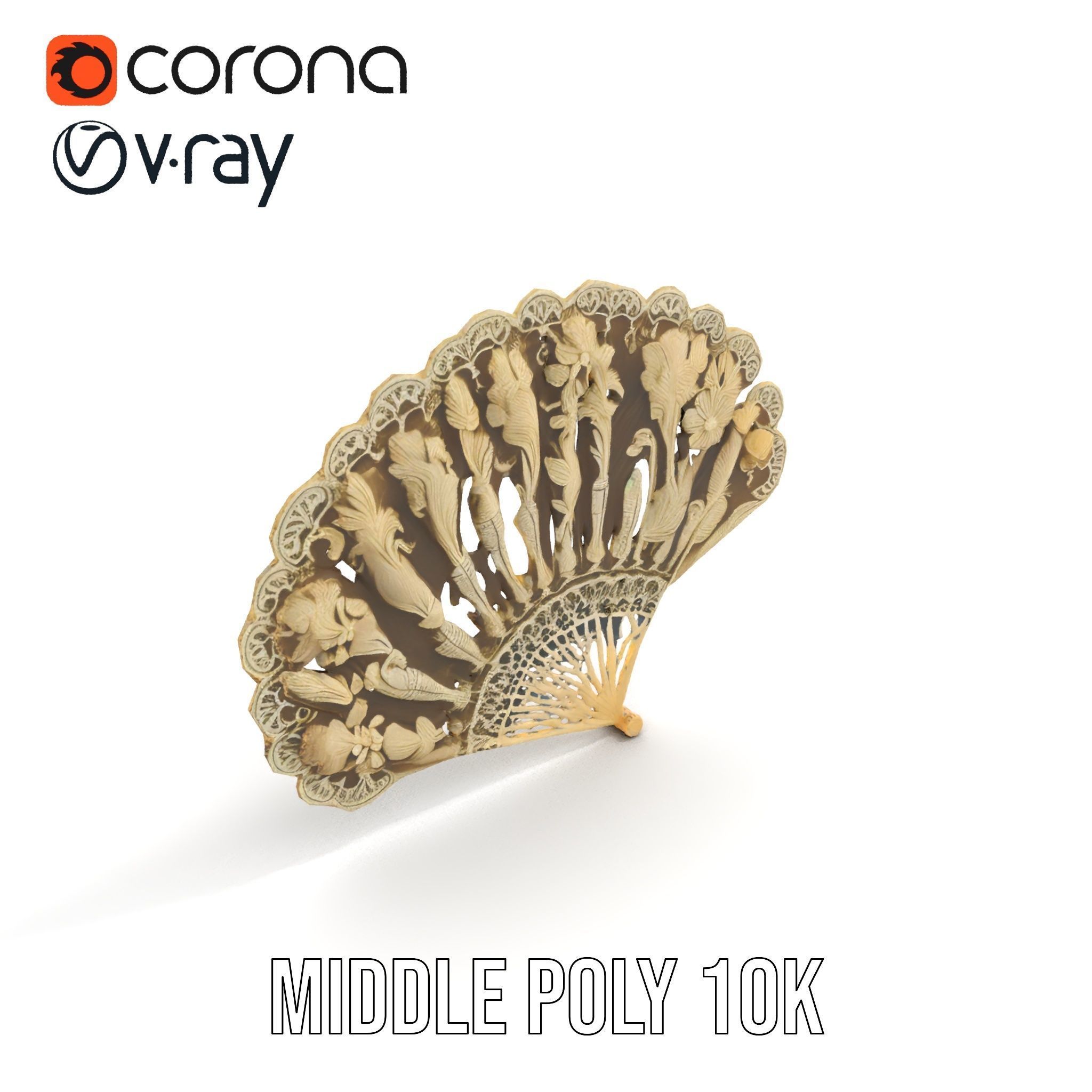 Ornate Lace Fan Decorative Model Pack Low-poly 3D model_5