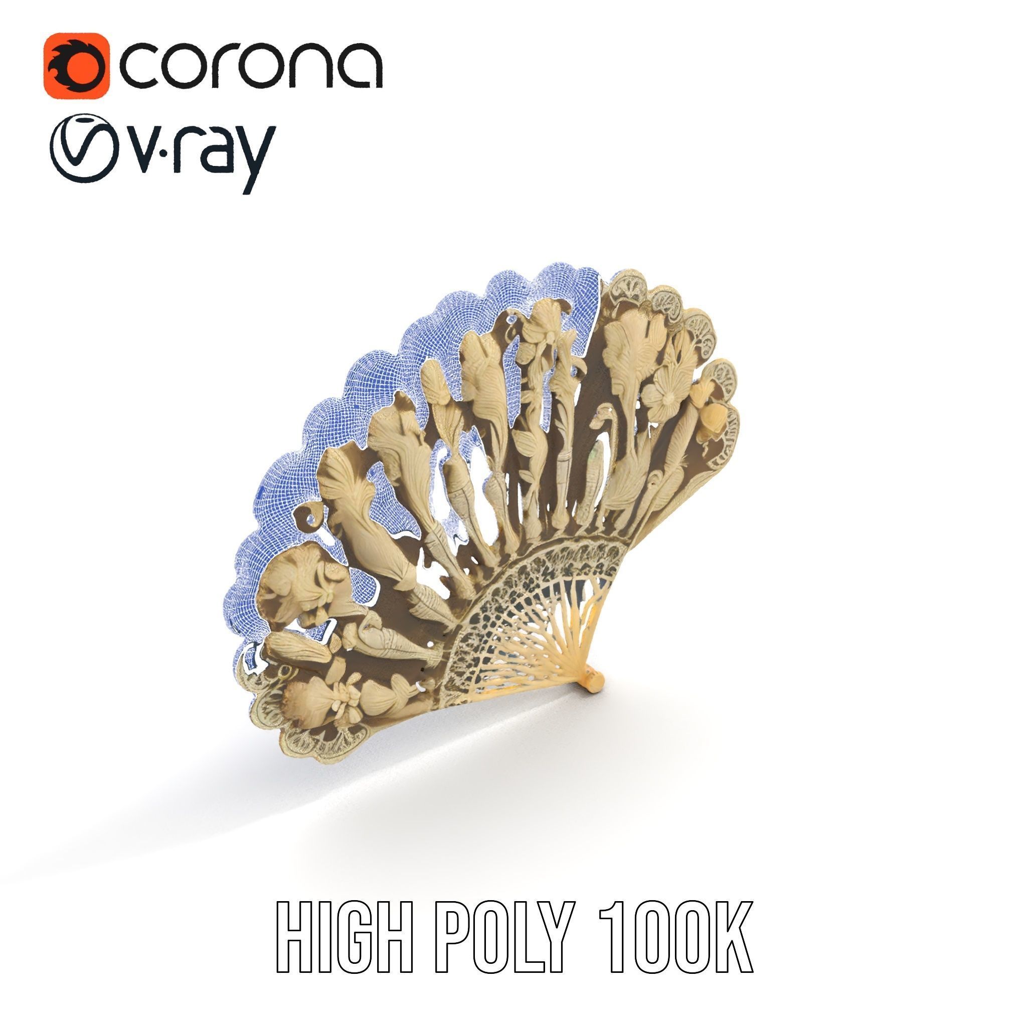 Ornate Lace Fan Decorative Model Pack Low-poly 3D model_32