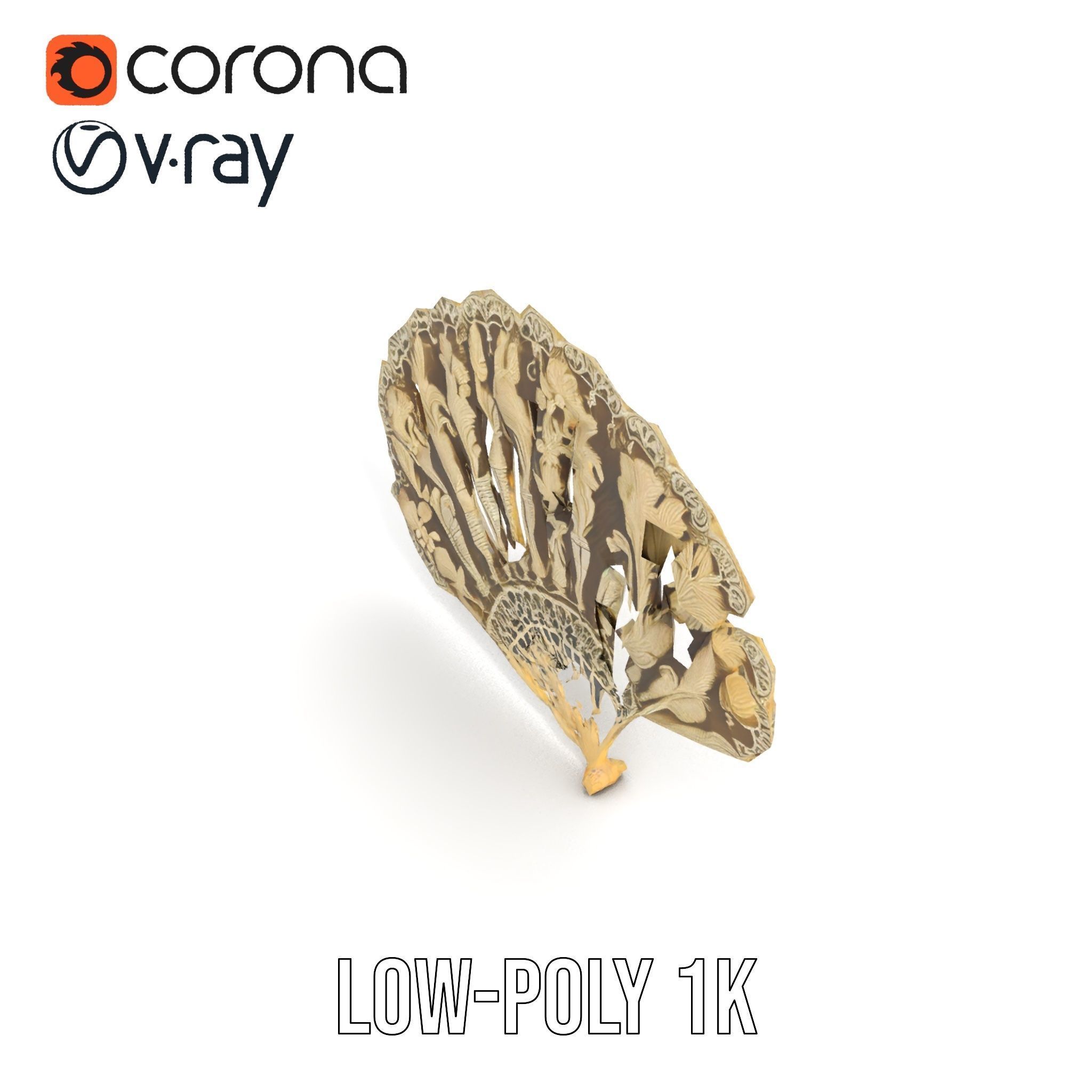 Ornate Lace Fan Decorative Model Pack Low-poly 3D model_13