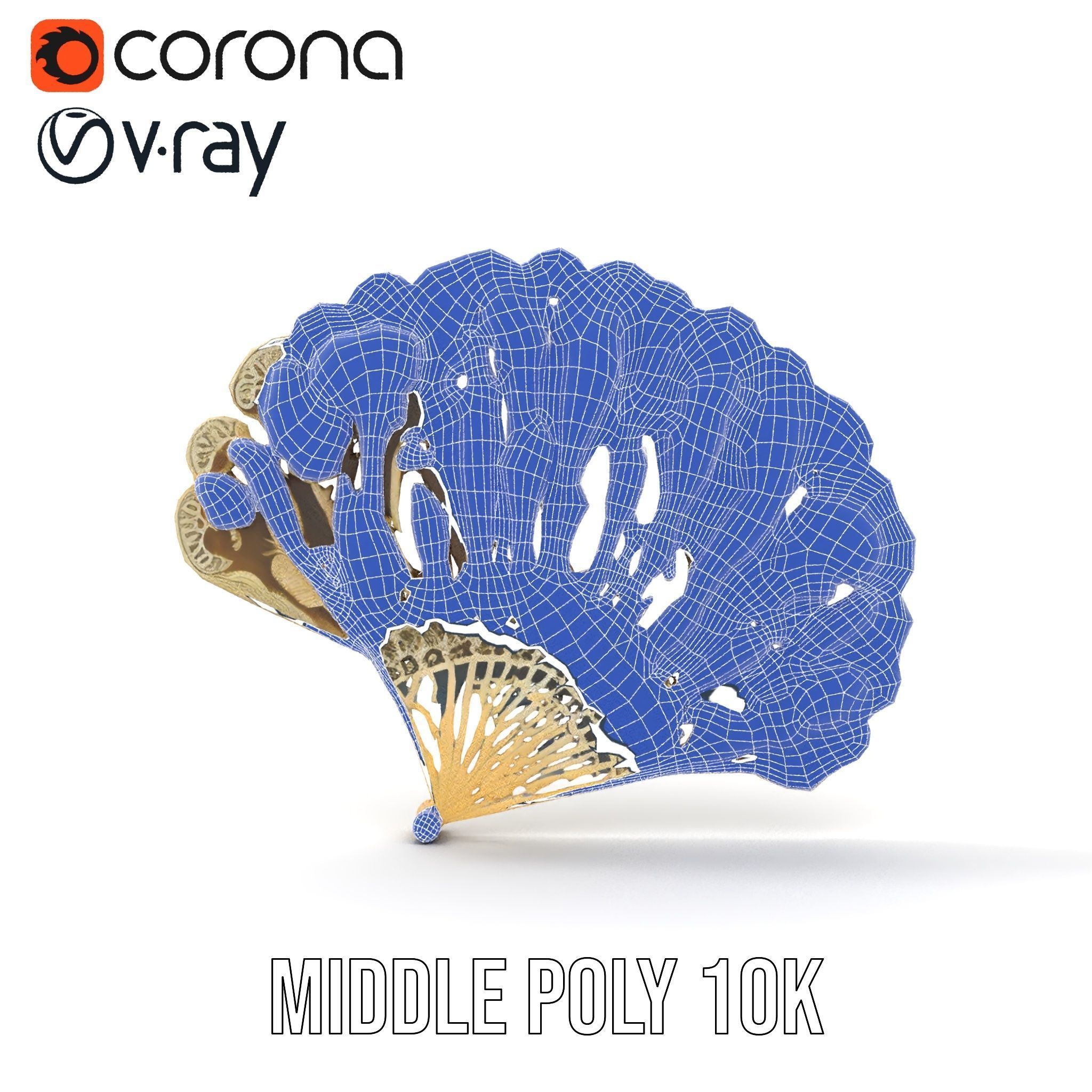 Ornate Lace Fan Decorative Model Pack Low-poly 3D model_27