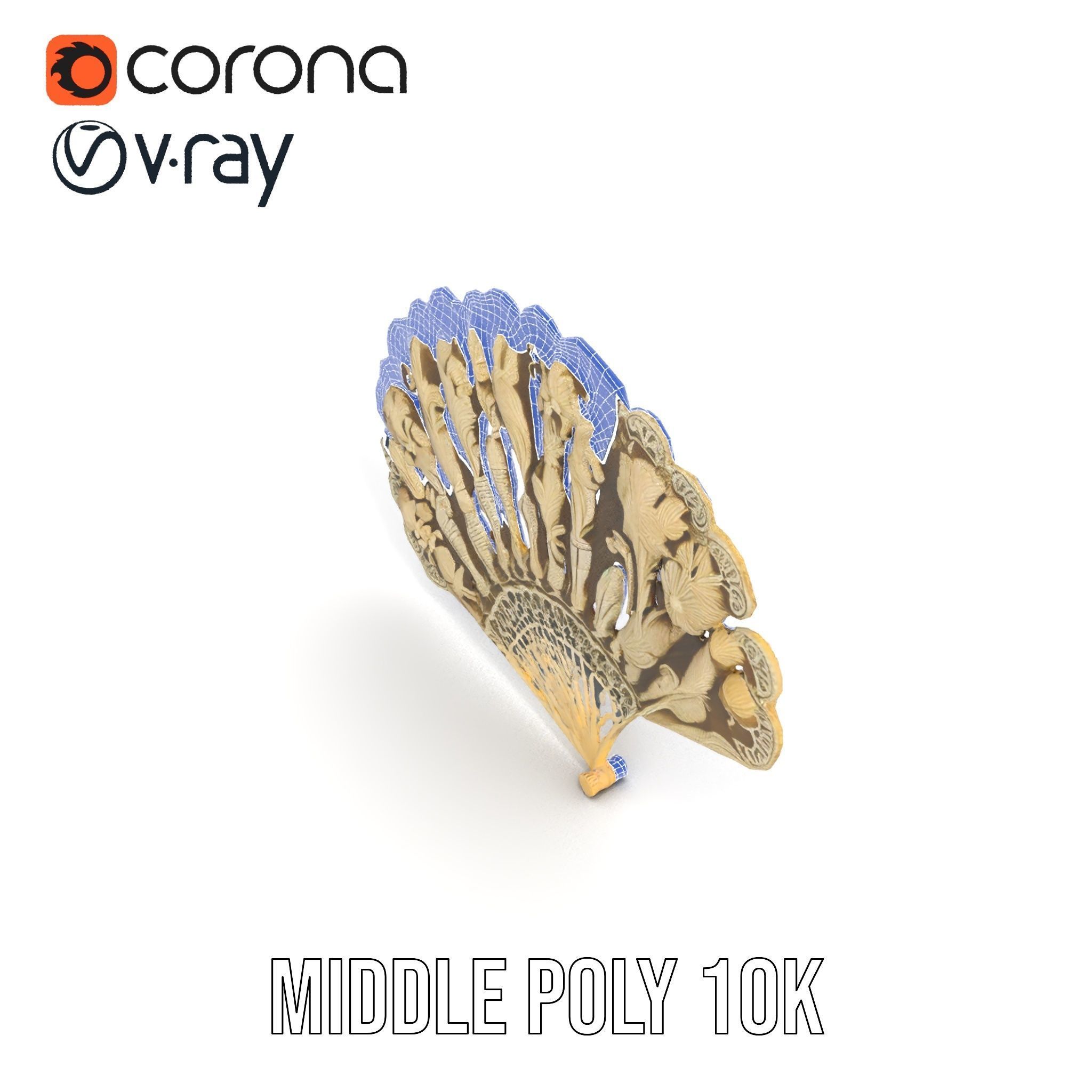 Ornate Lace Fan Decorative Model Pack Low-poly 3D model_21