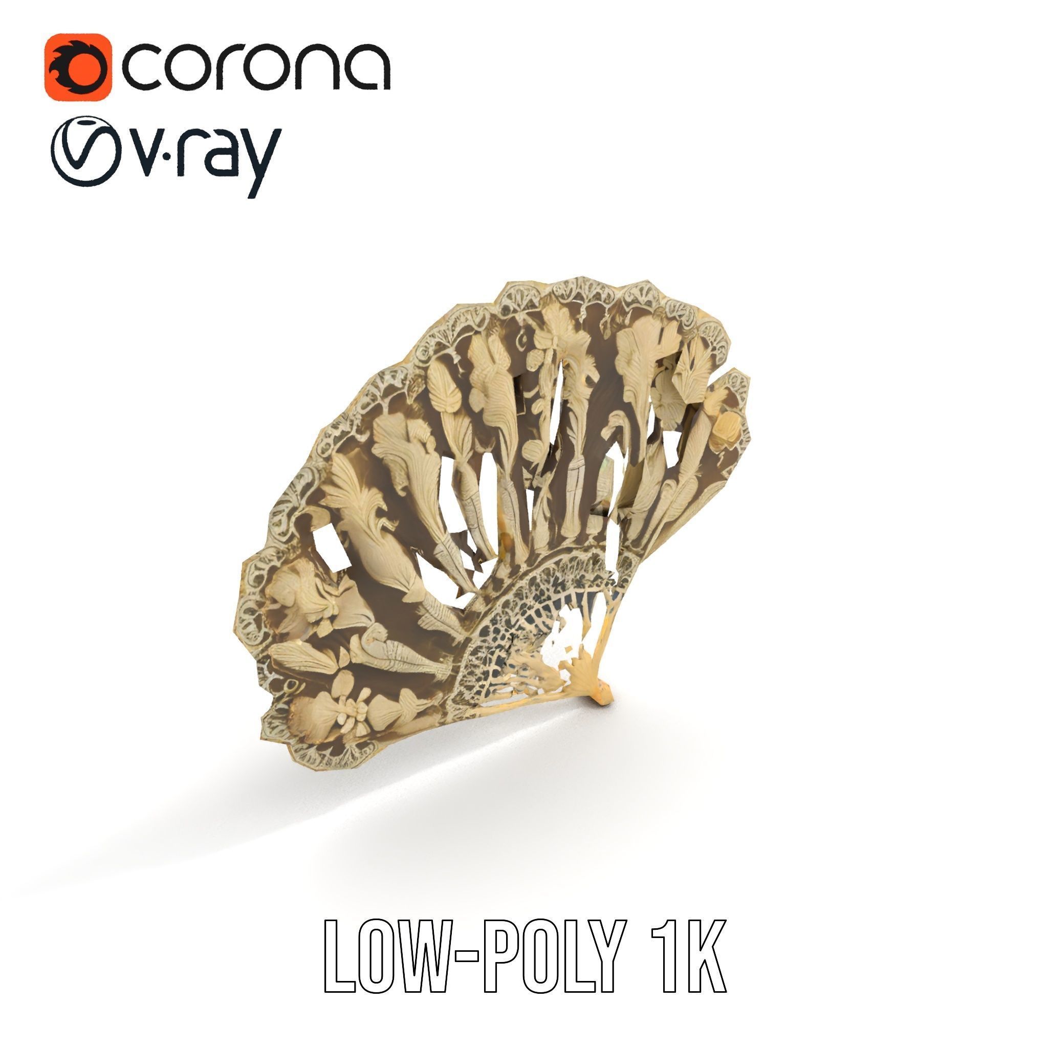 Ornate Lace Fan Decorative Model Pack Low-poly 3D model_8