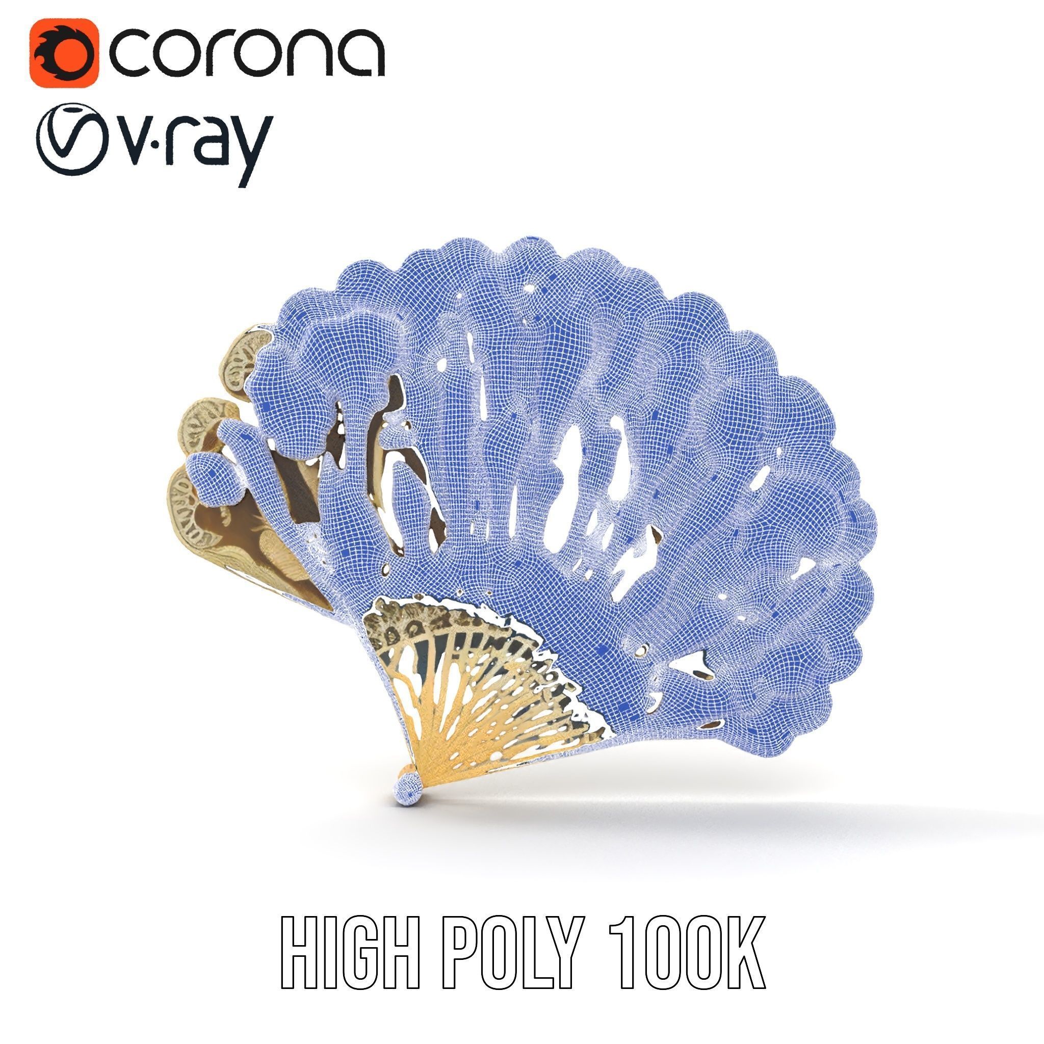 Ornate Lace Fan Decorative Model Pack Low-poly 3D model_31