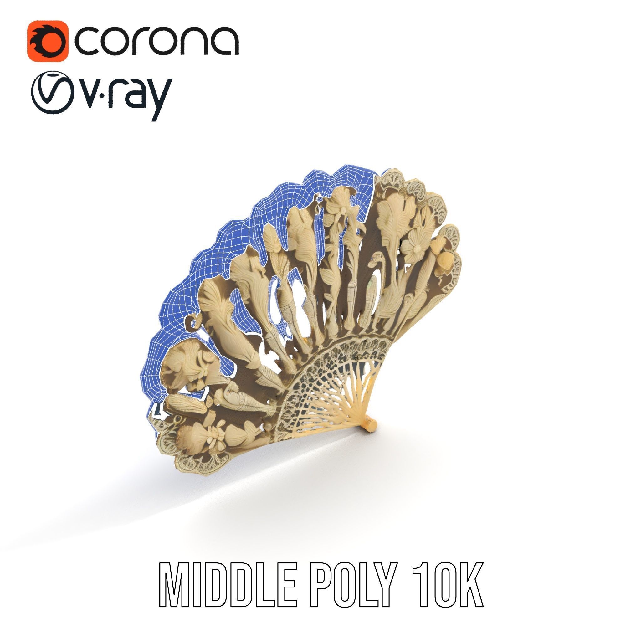 Ornate Lace Fan Decorative Model Pack Low-poly 3D model_29