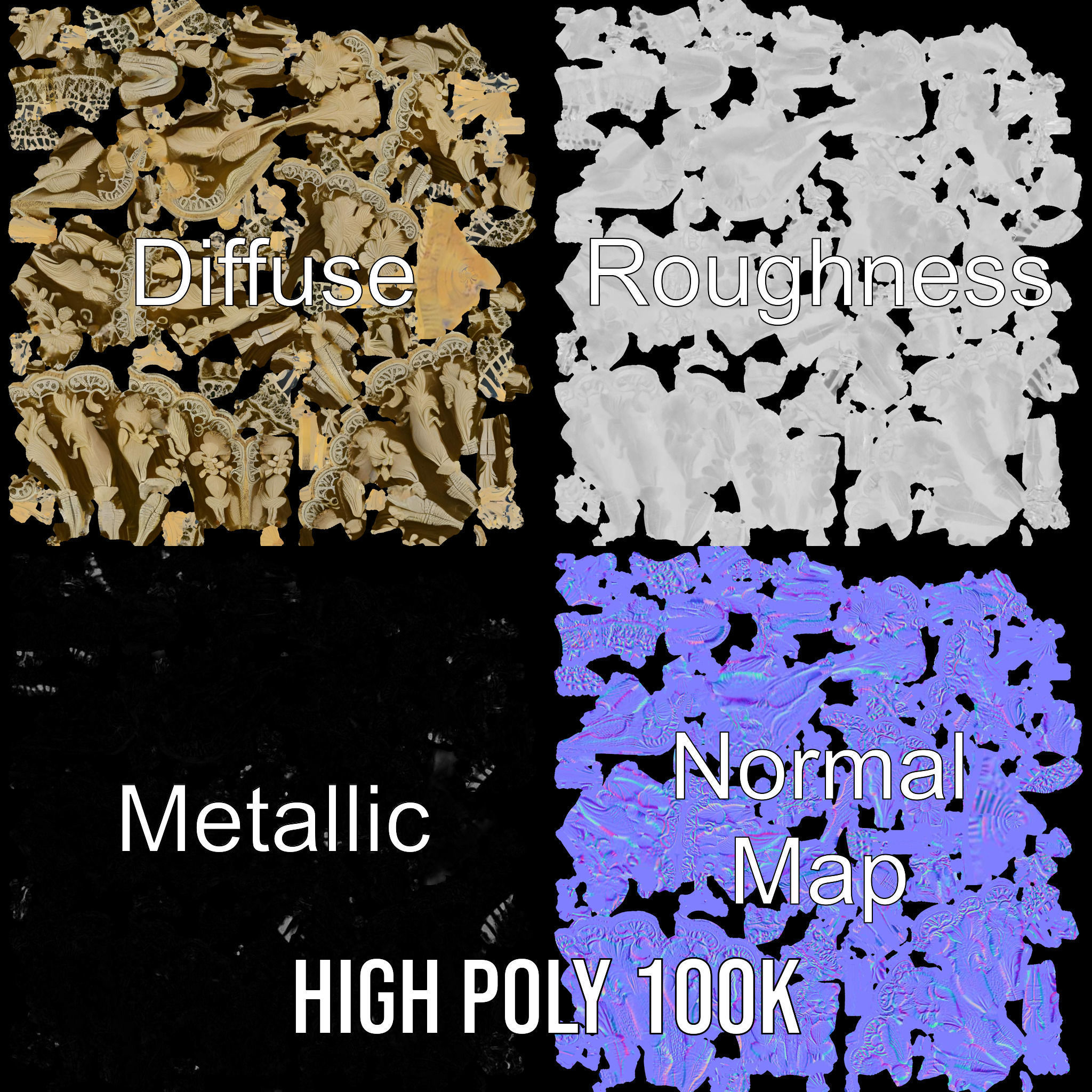 Ornate Lace Fan Decorative Model Pack Low-poly 3D model_3