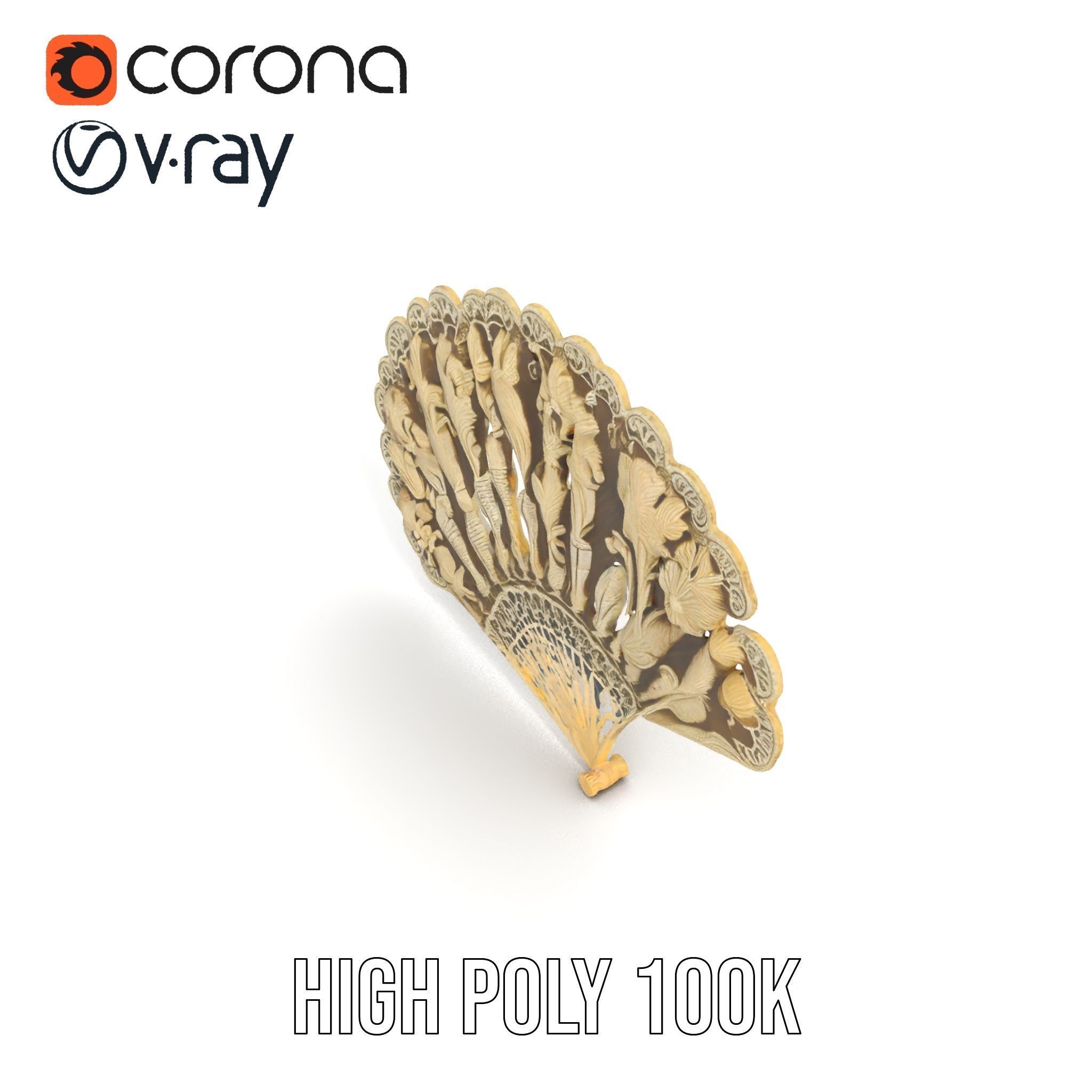 Ornate Lace Fan Decorative Model Pack Low-poly 3D model_11