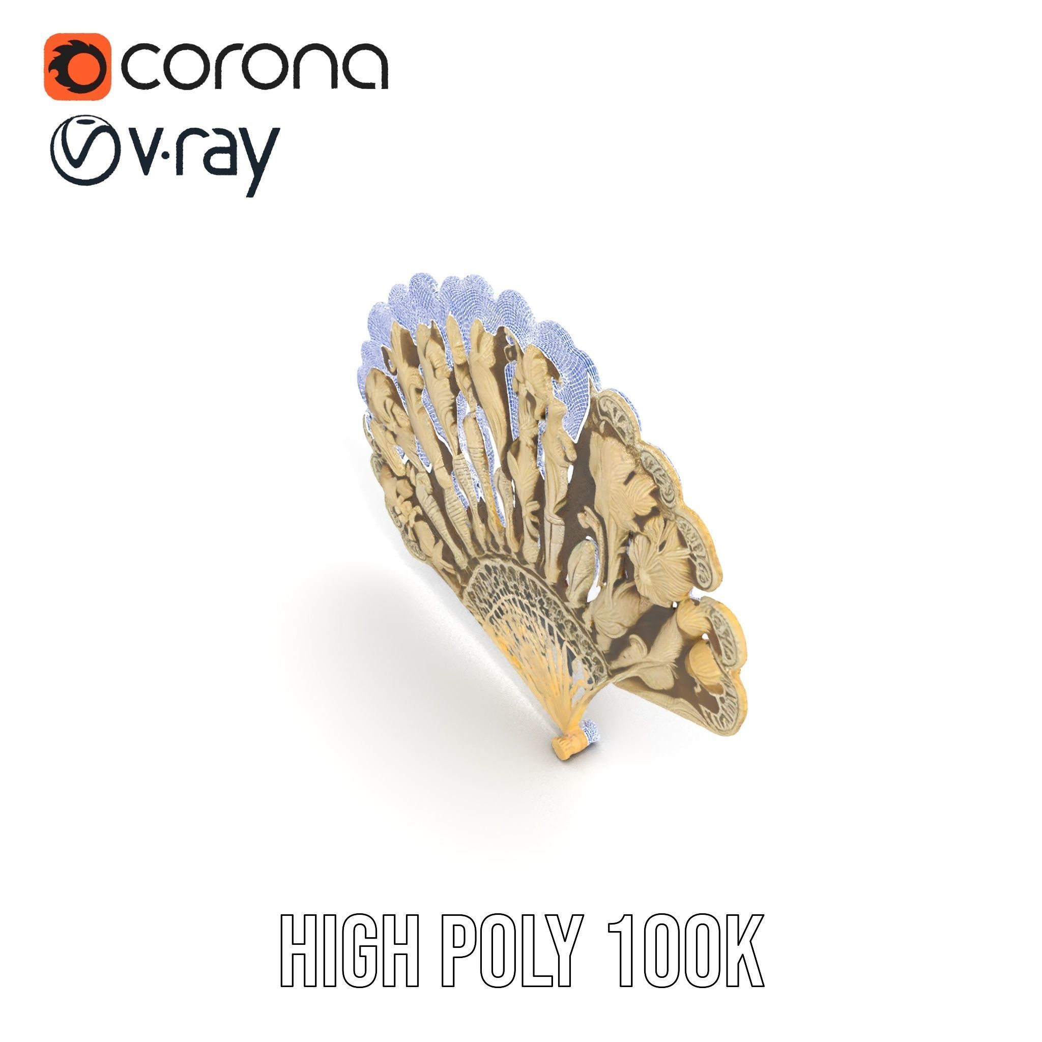 Ornate Lace Fan Decorative Model Pack Low-poly 3D model_34