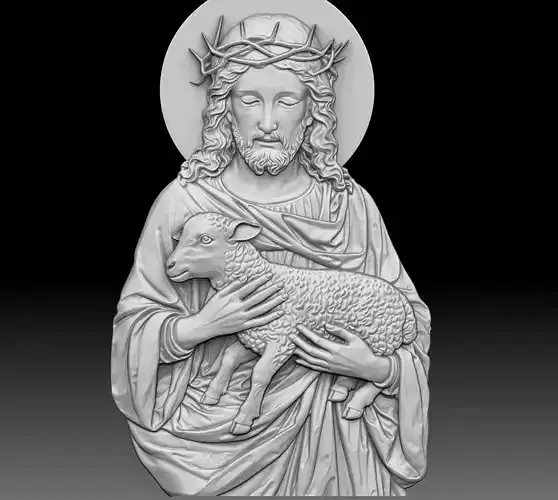 Jesus Christ holding a lamb Relief 3D print model