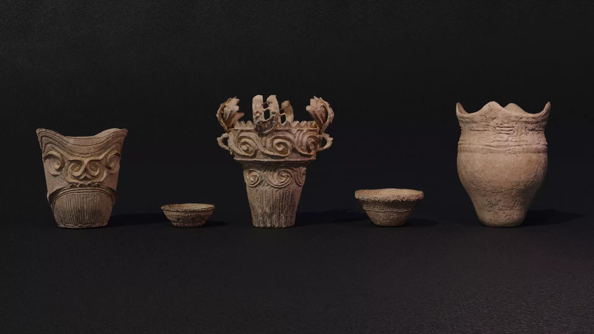 Jomon Pottery low poly model Free low-poly 3D model_0