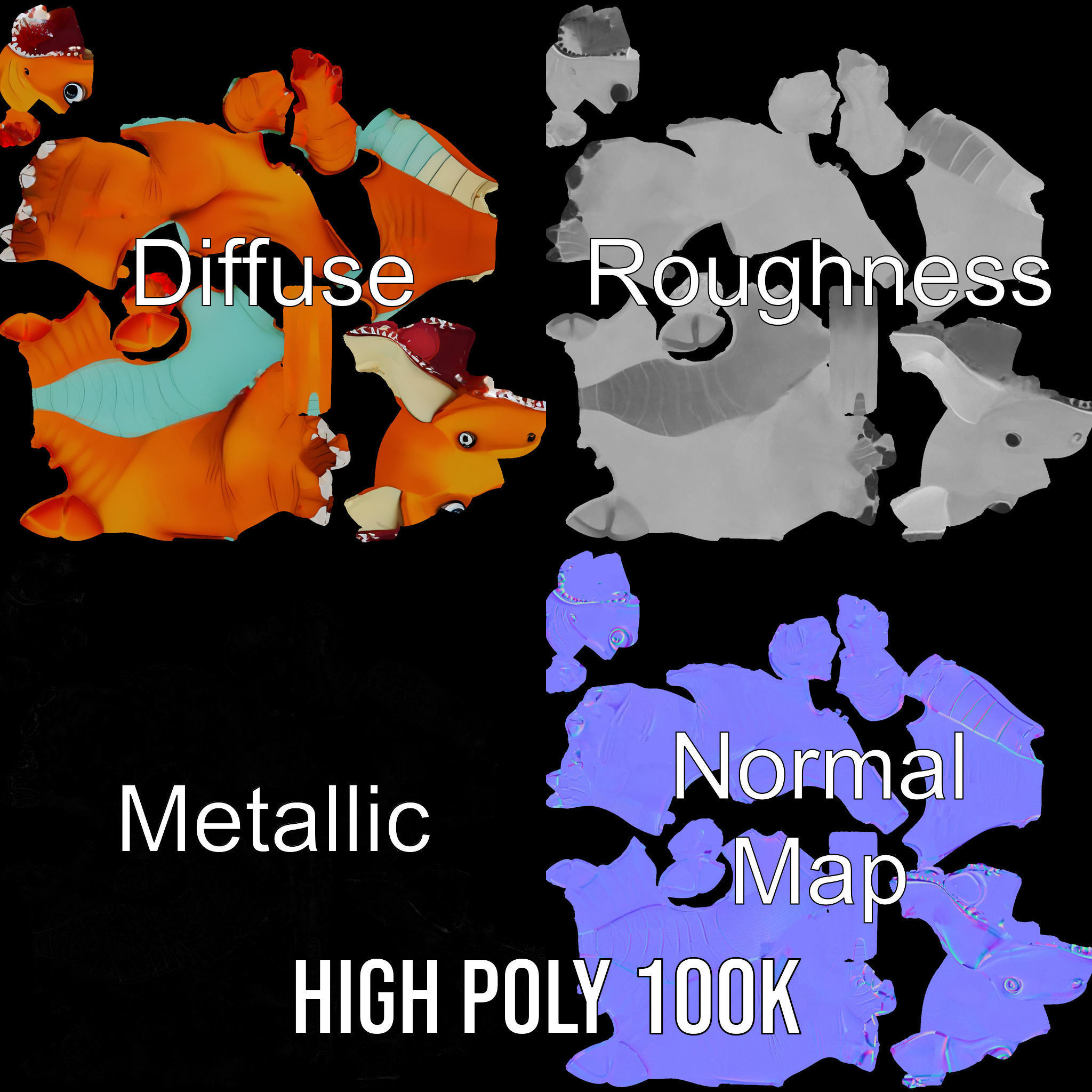 Cartoon Dinosaur Model Pack for Animation and Games Low-poly 3D model_3