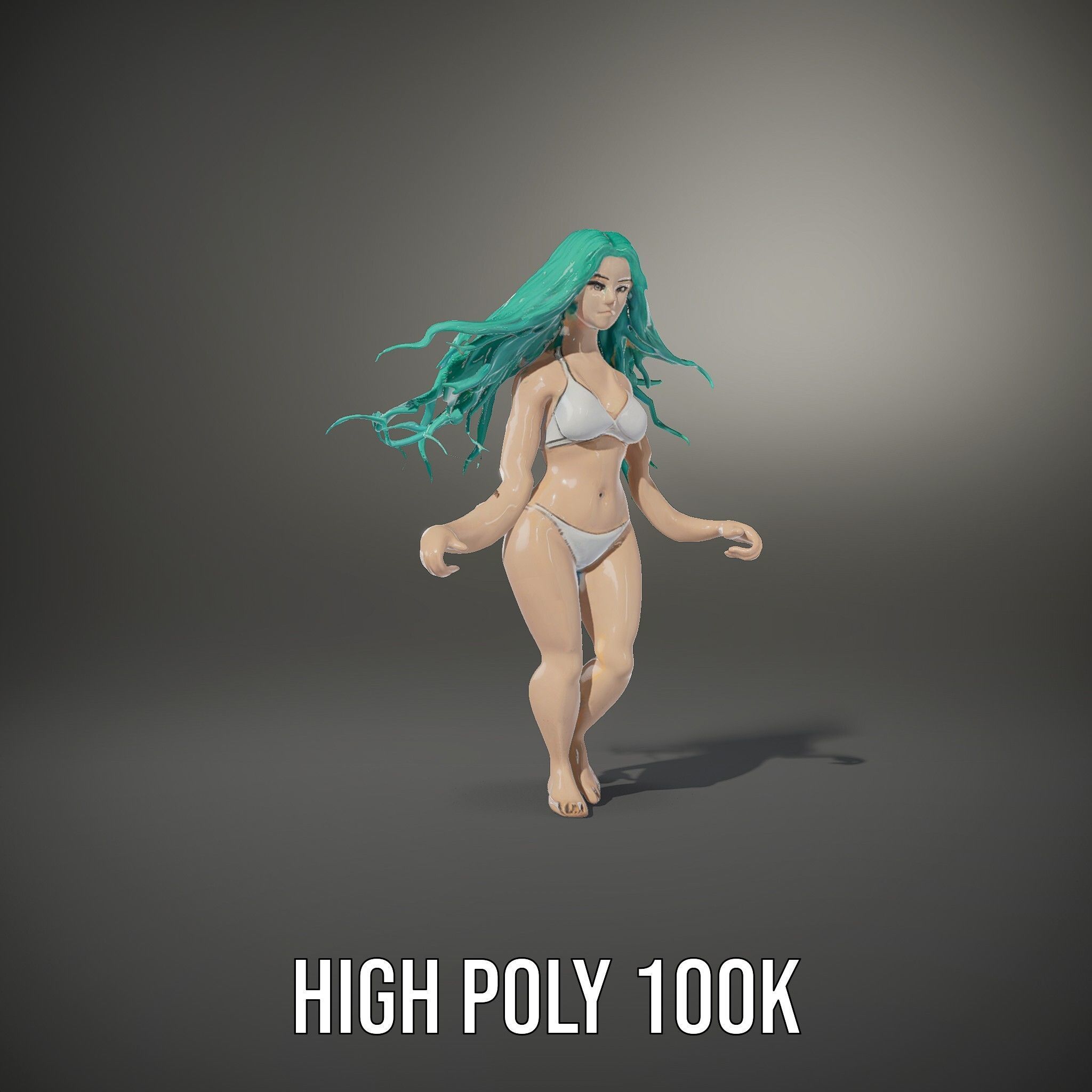 EmeraldHaired Bikini Character Rigged and Animated Low-poly 3D model_14