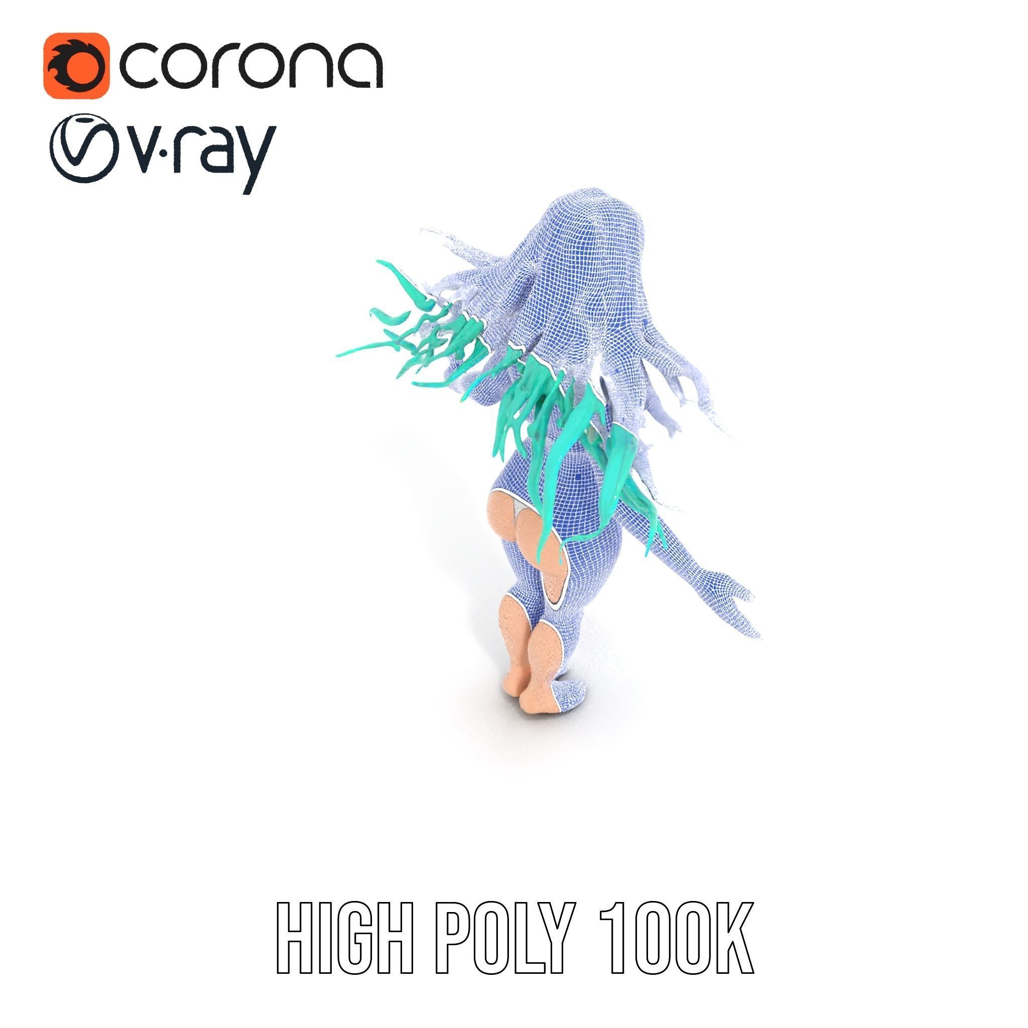 EmeraldHaired Bikini Character Rigged and Animated Low-poly 3D model_31