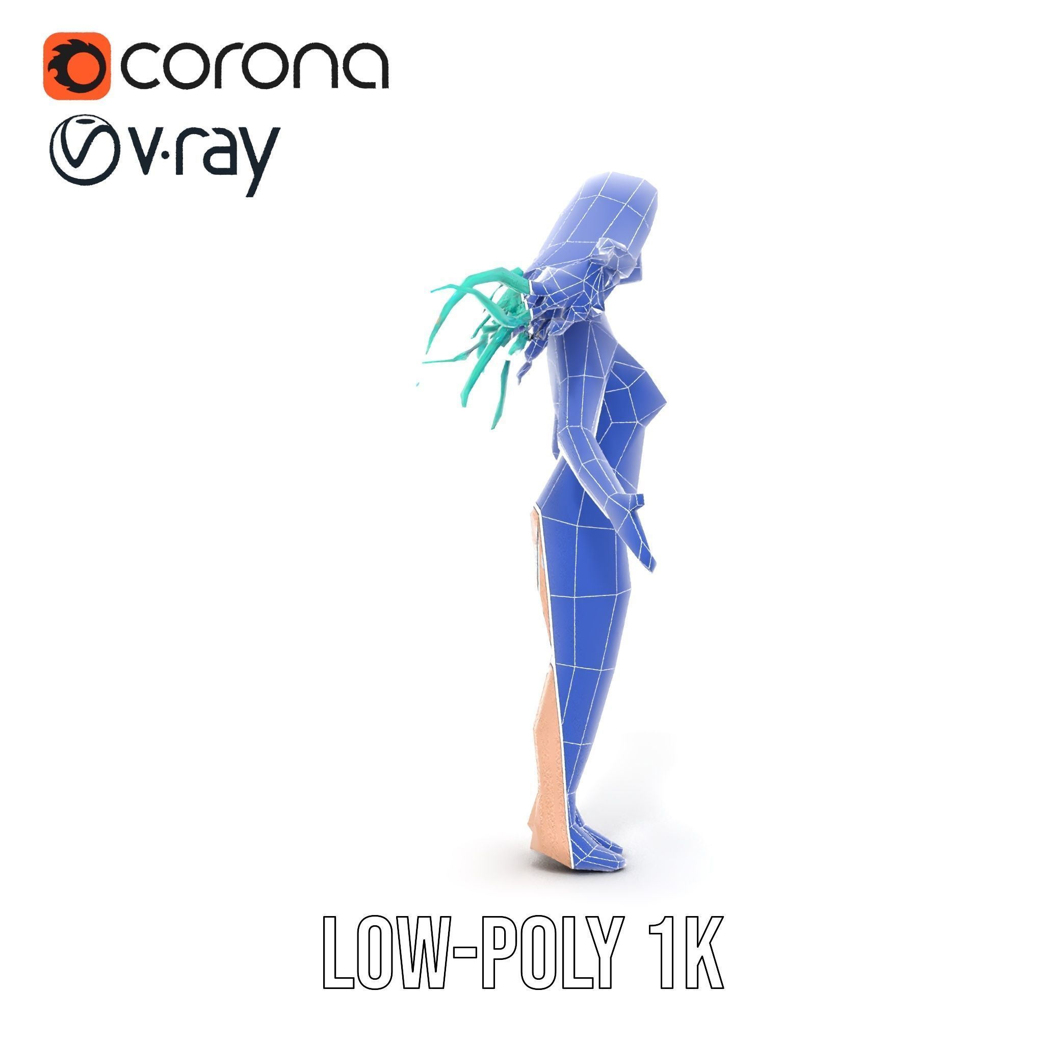 EmeraldHaired Bikini Character Rigged and Animated Low-poly 3D model_19