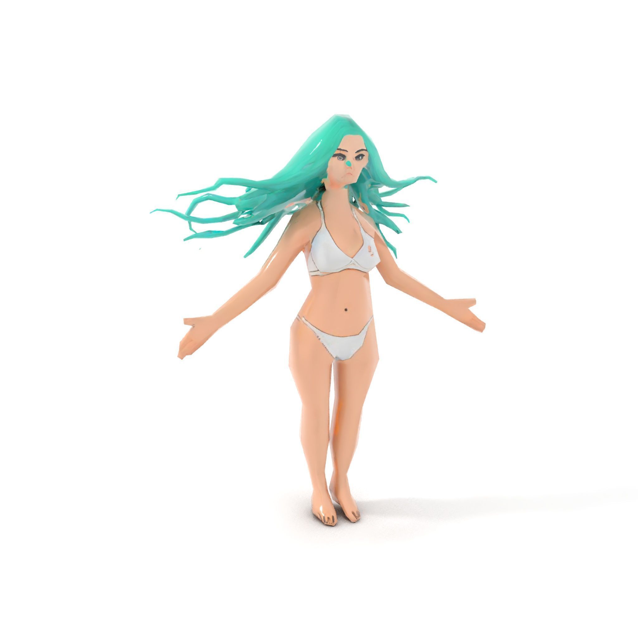 EmeraldHaired Bikini Character Rigged and Animated Low-poly 3D model_7