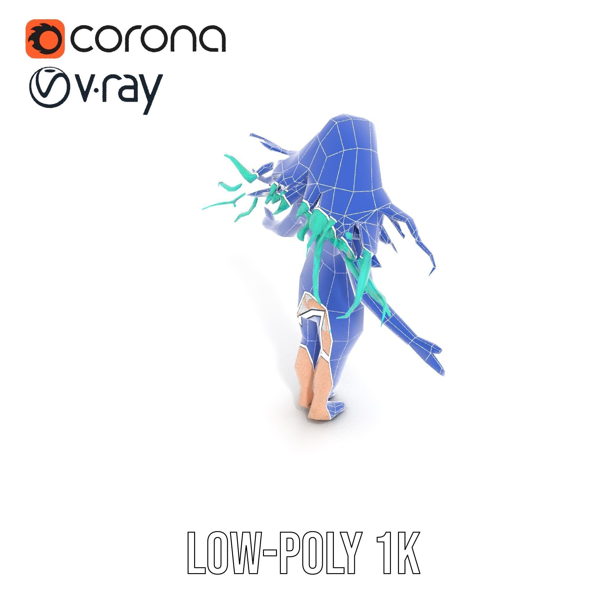 EmeraldHaired Bikini Character Rigged and Animated Low-poly 3D model_28