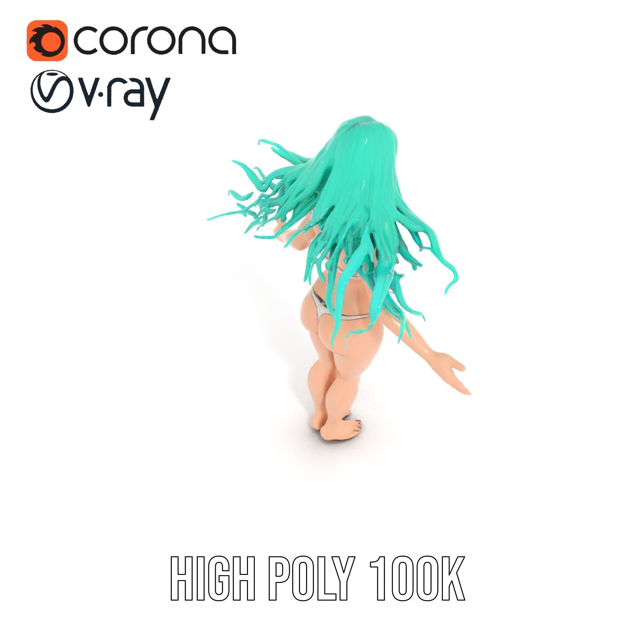 EmeraldHaired Bikini Character Rigged and Animated Low-poly 3D model_11