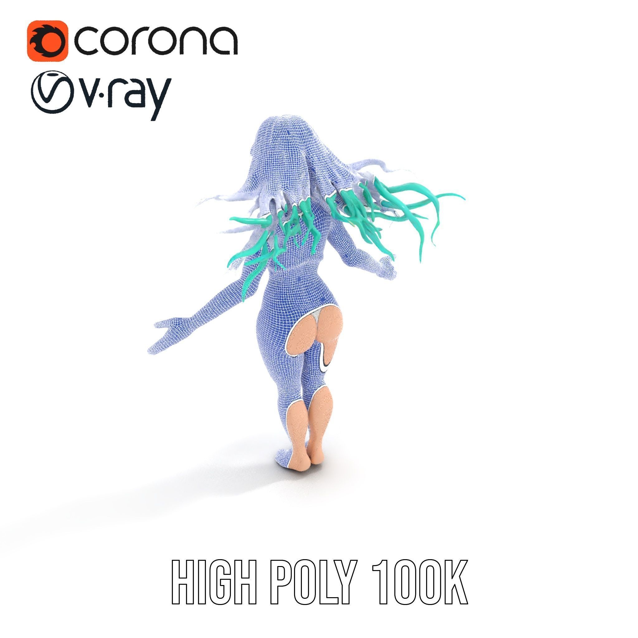 EmeraldHaired Bikini Character Rigged and Animated Low-poly 3D model_23