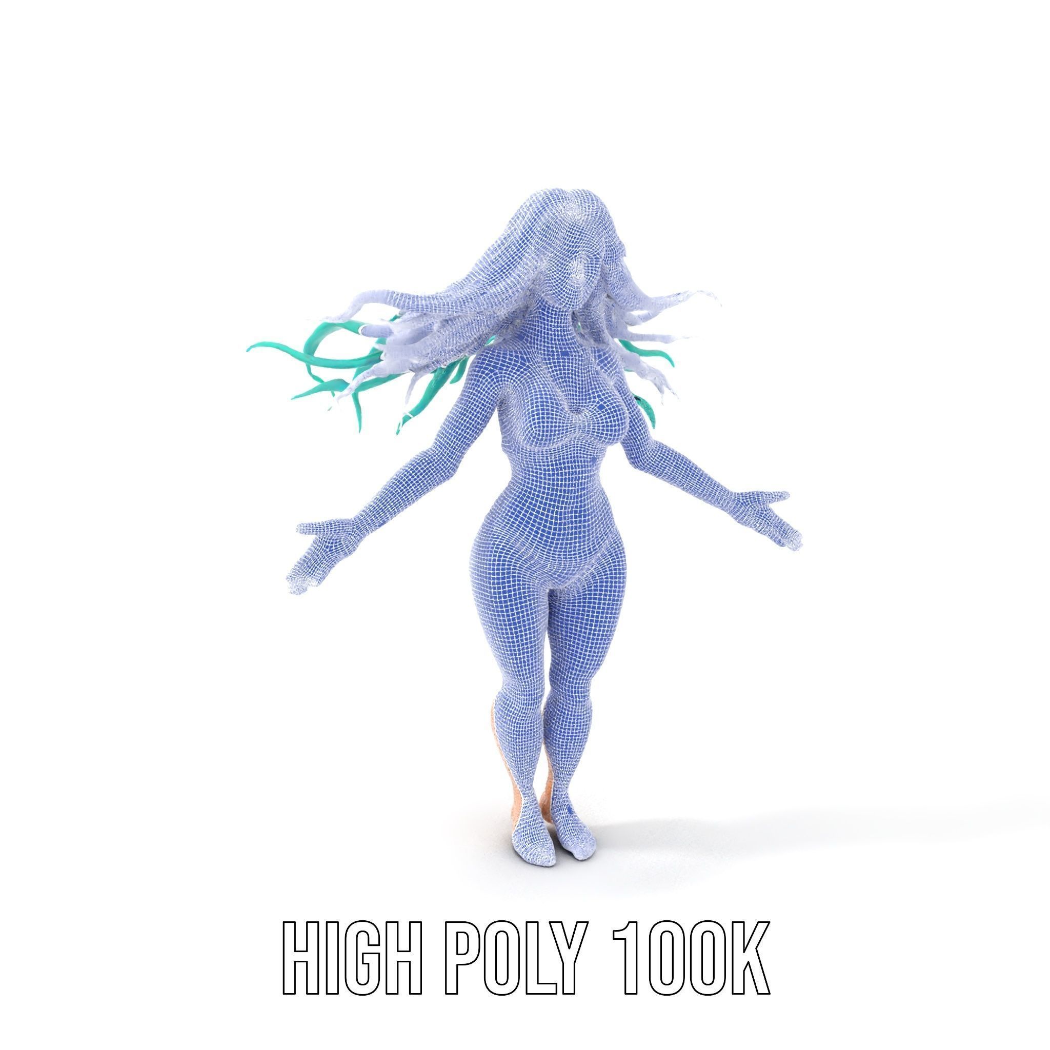 EmeraldHaired Bikini Character Rigged and Animated Low-poly 3D model_4