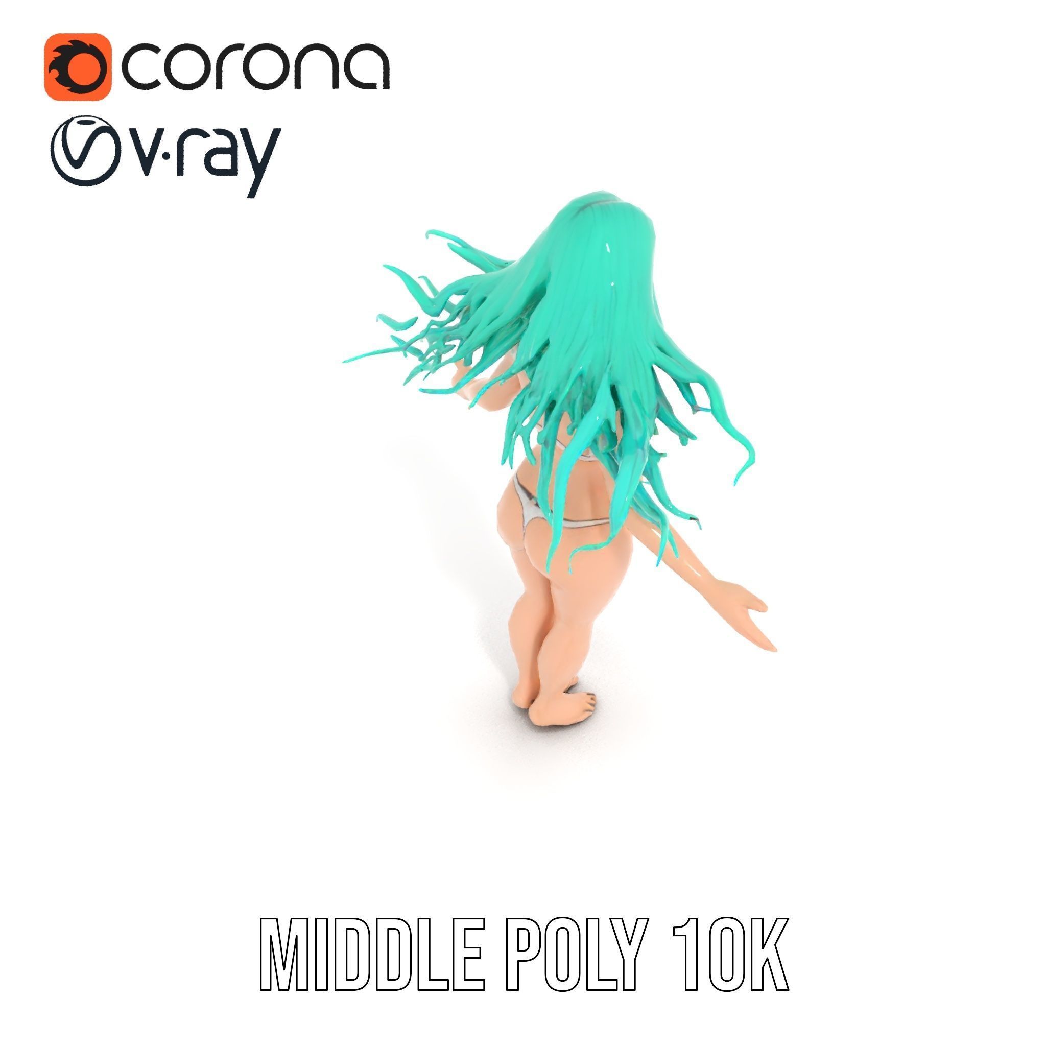 EmeraldHaired Bikini Character Rigged and Animated Low-poly 3D model_18