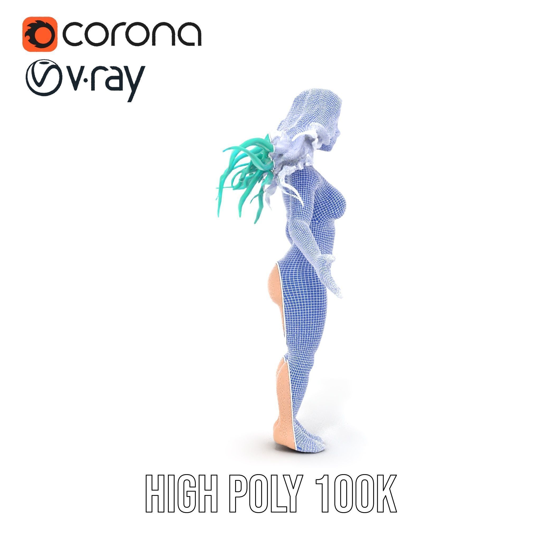 EmeraldHaired Bikini Character Rigged and Animated Low-poly 3D model_36