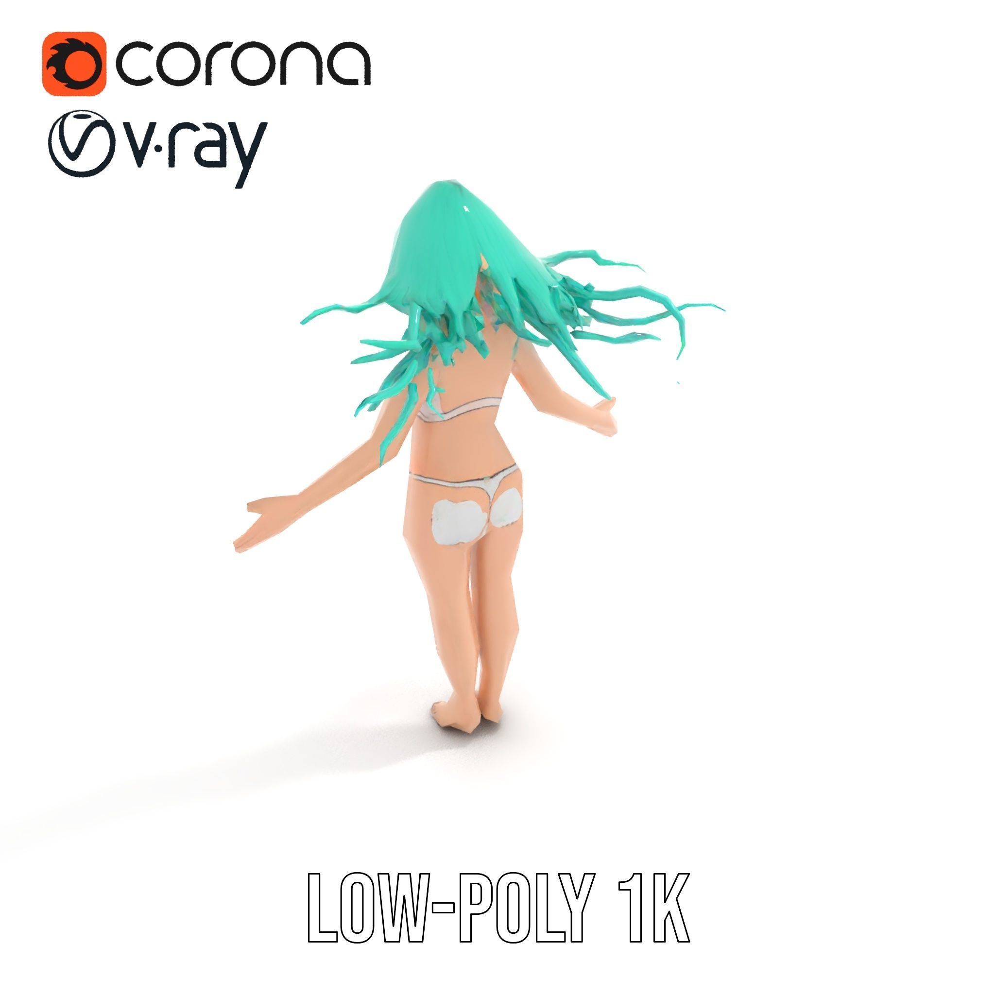 EmeraldHaired Bikini Character Rigged and Animated Low-poly 3D model_10