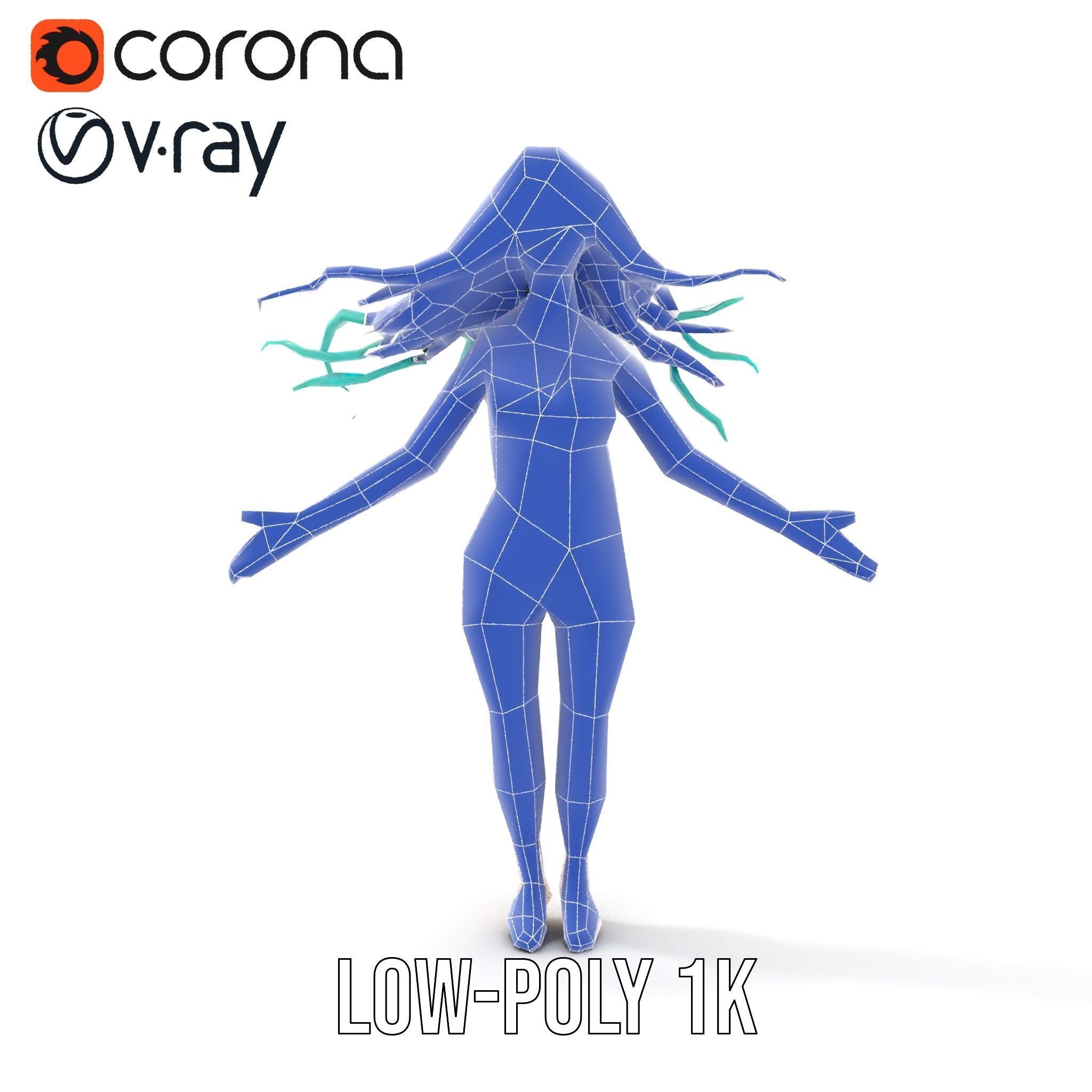 EmeraldHaired Bikini Character Rigged and Animated Low-poly 3D model_25