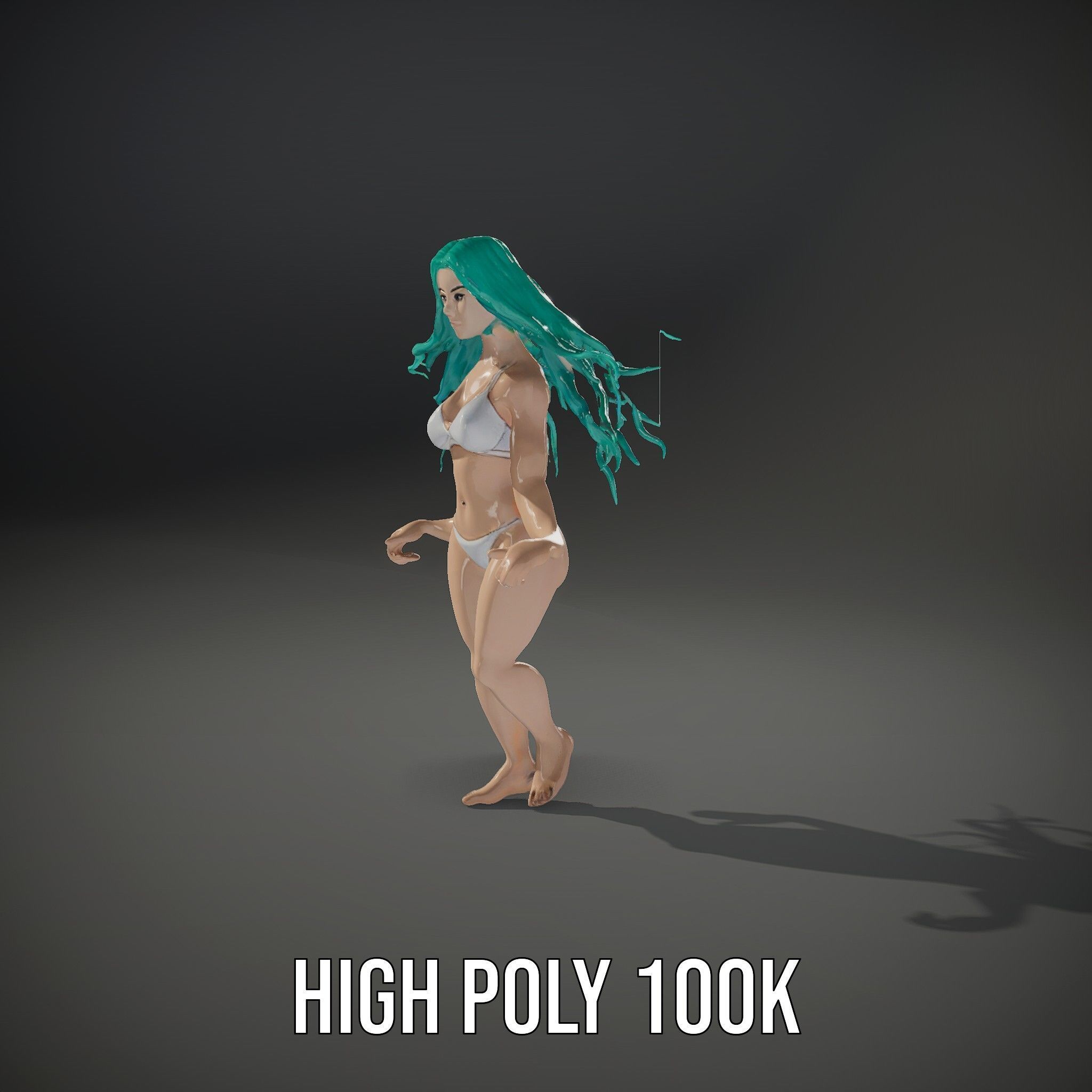 EmeraldHaired Bikini Character Rigged and Animated Low-poly 3D model_17