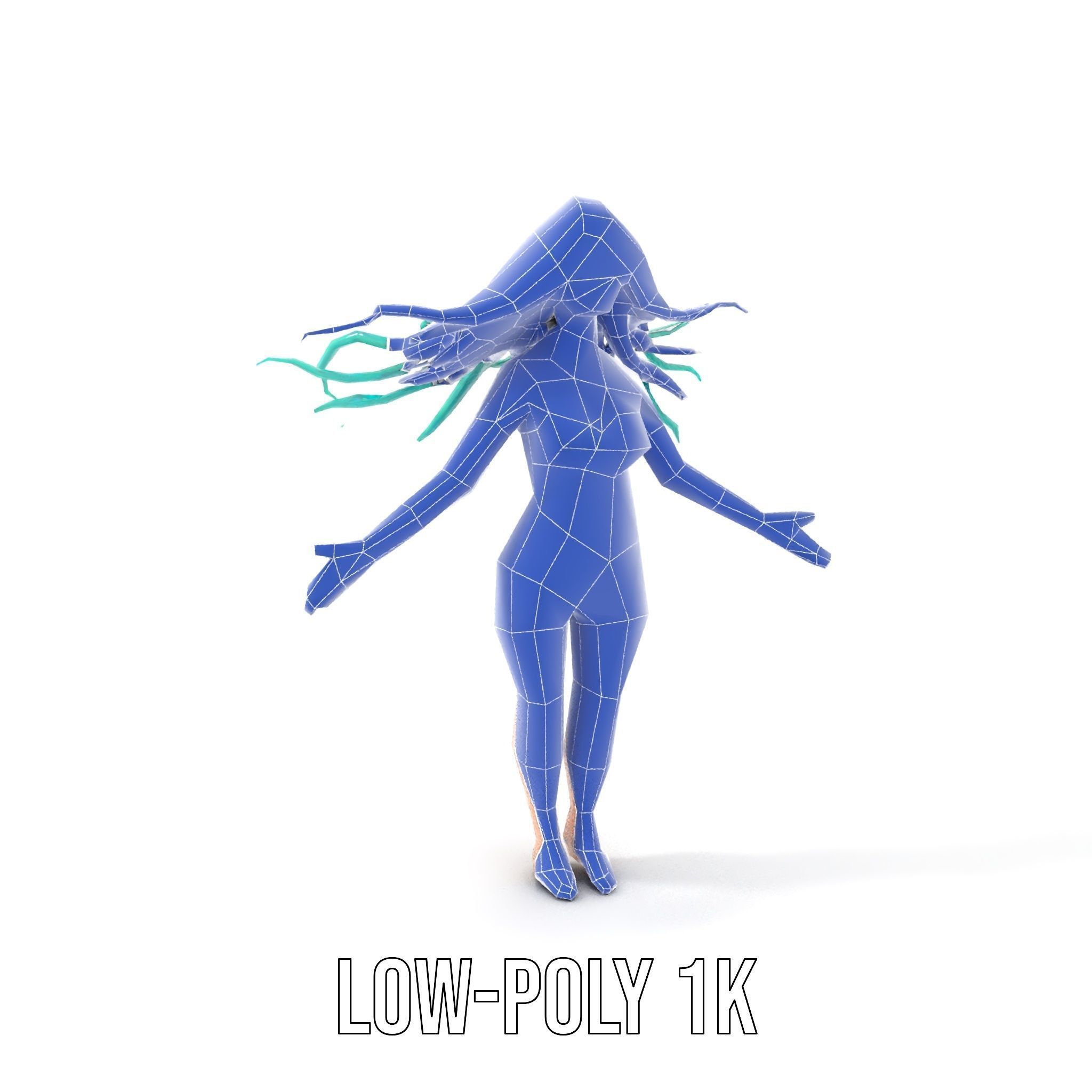 EmeraldHaired Bikini Character Rigged and Animated Low-poly 3D model_22