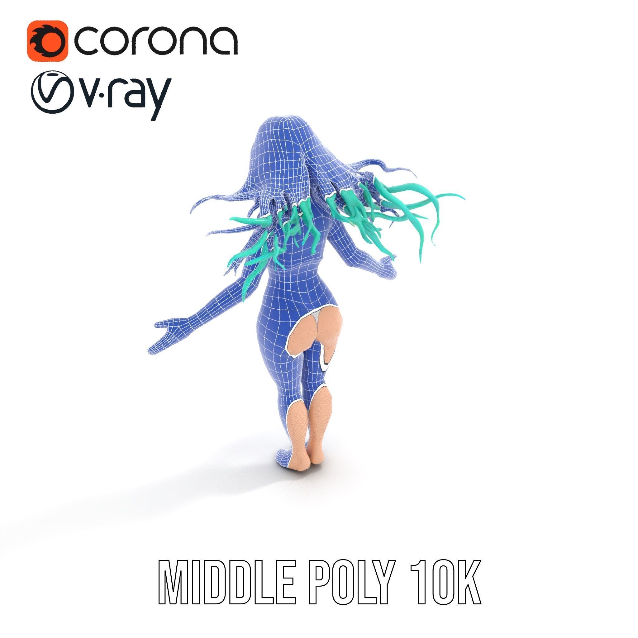 EmeraldHaired Bikini Character Rigged and Animated Low-poly 3D model_24