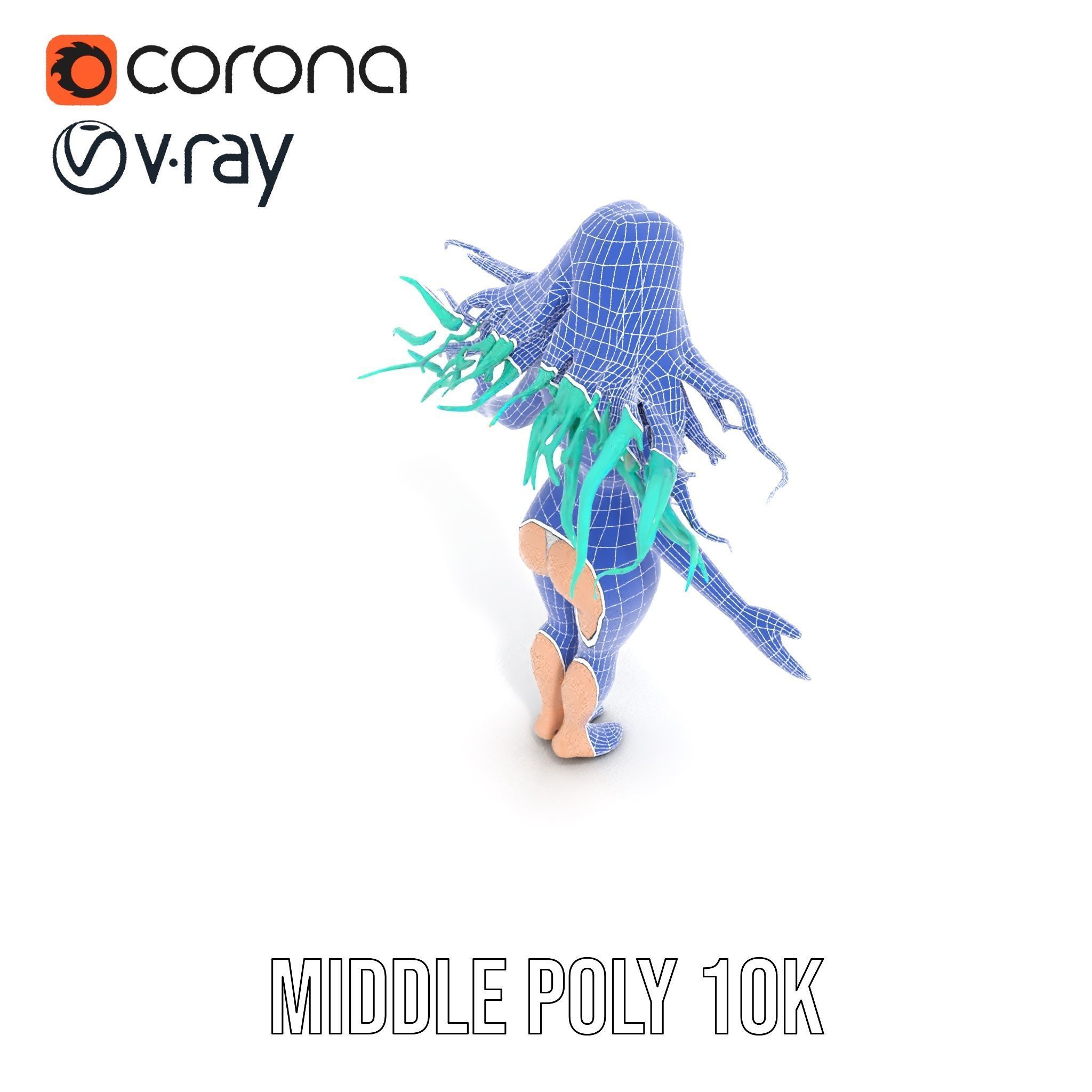 EmeraldHaired Bikini Character Rigged and Animated Low-poly 3D model_34