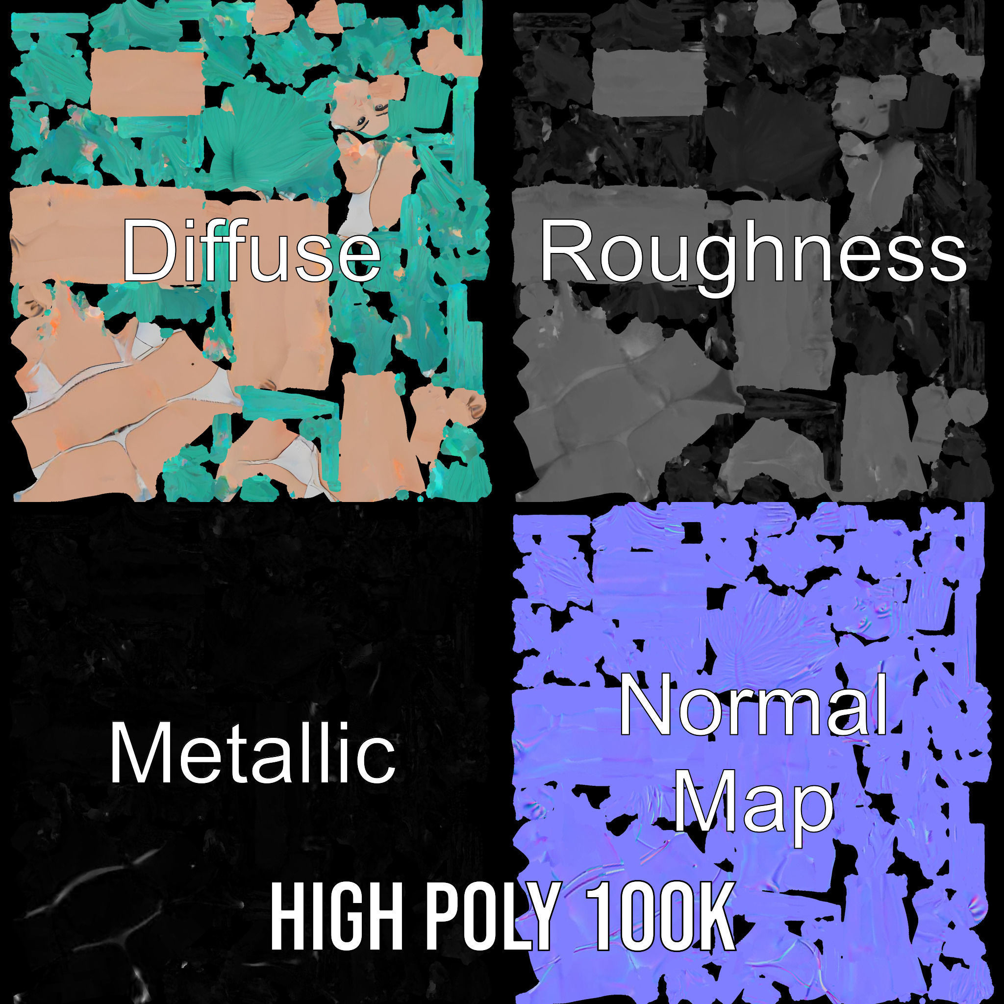 EmeraldHaired Bikini Character Rigged and Animated Low-poly 3D model_3