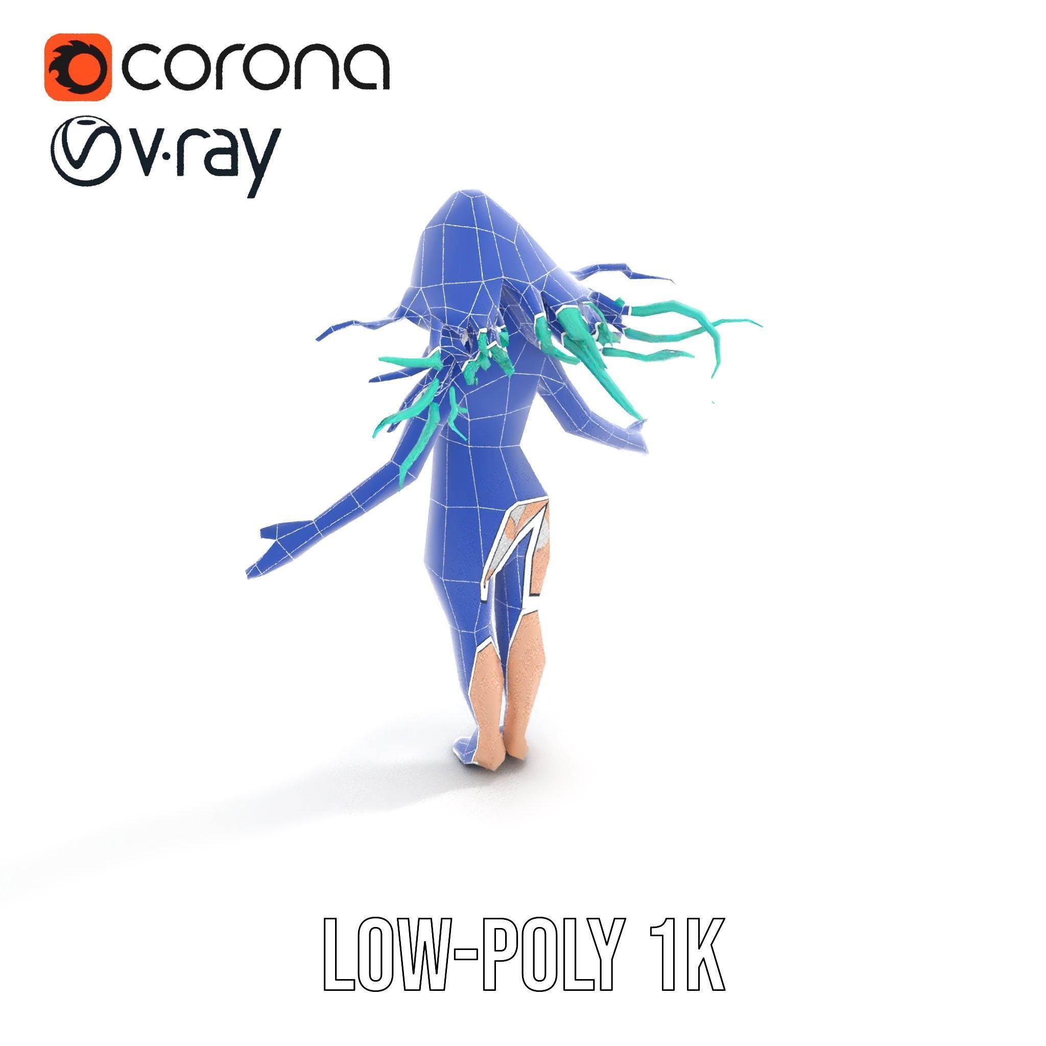 EmeraldHaired Bikini Character Rigged and Animated Low-poly 3D model_30