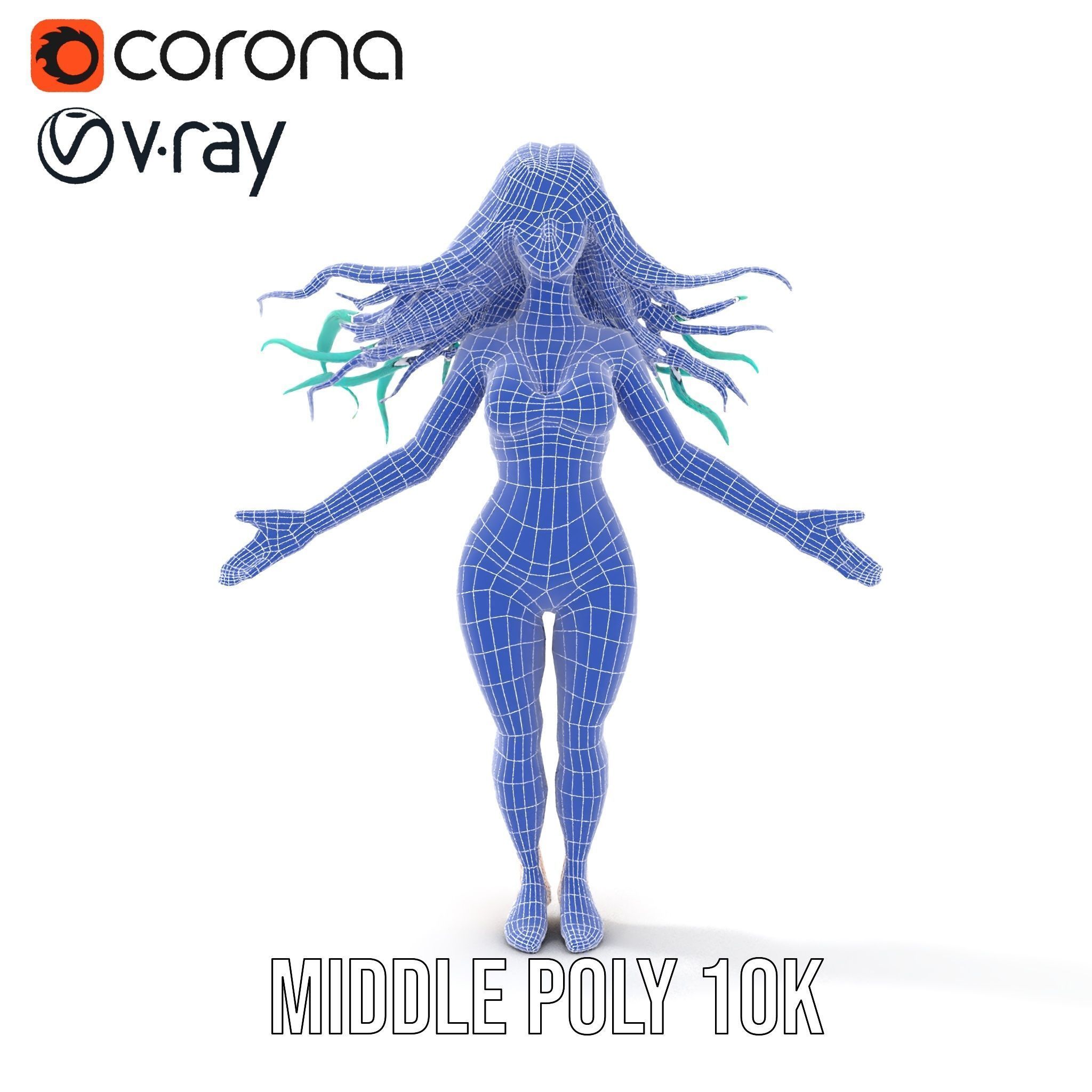 EmeraldHaired Bikini Character Rigged and Animated Low-poly 3D model_32