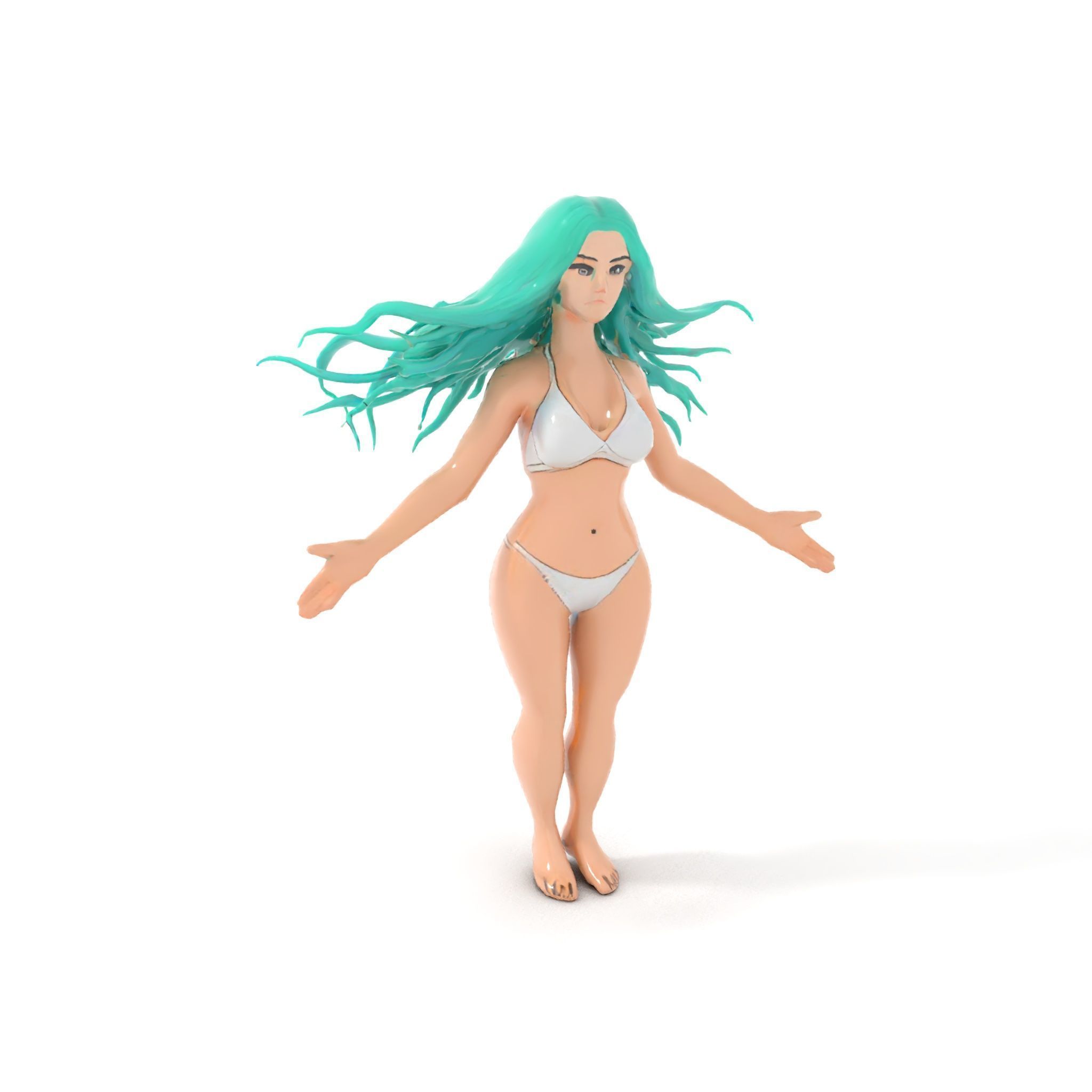EmeraldHaired Bikini Character Rigged and Animated Low-poly 3D model_9