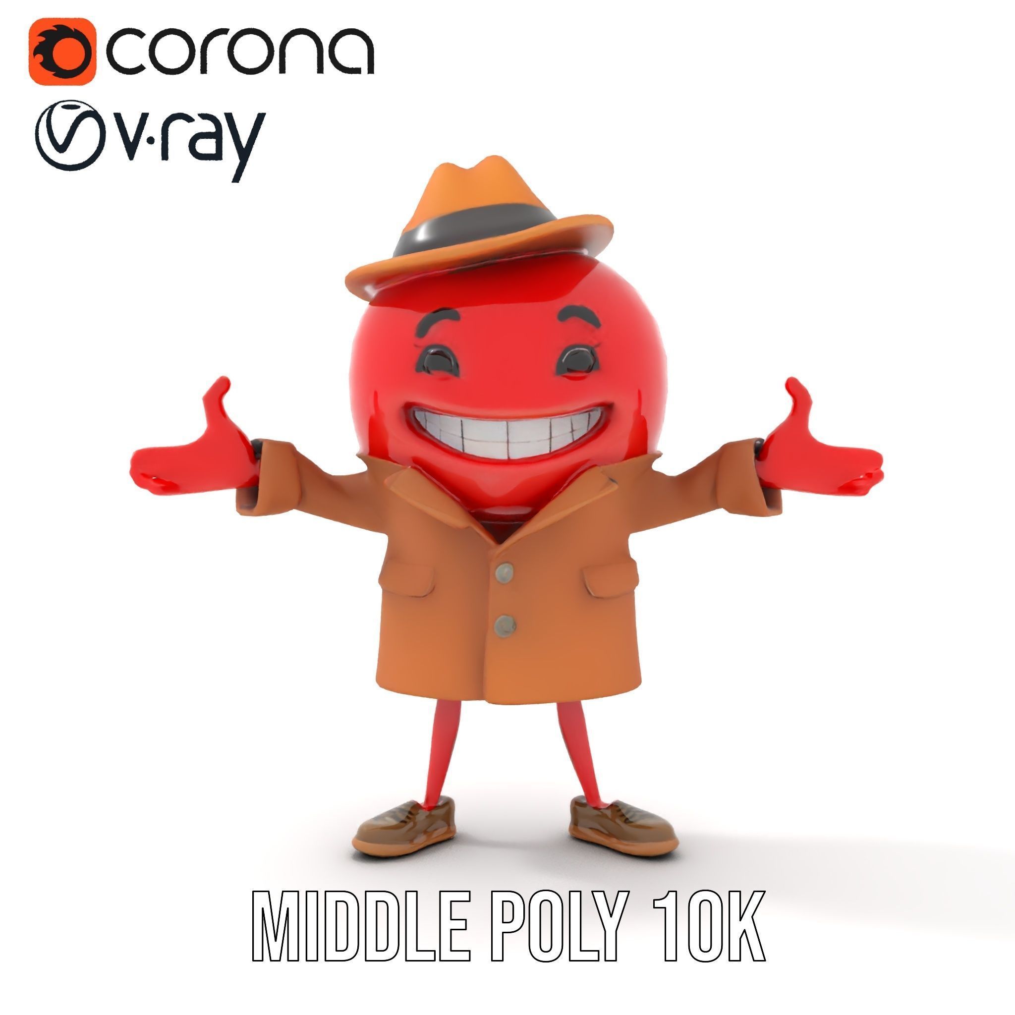 Cheery Red Character in Brown Coat Rigged and Animated Low-poly 3D model_18