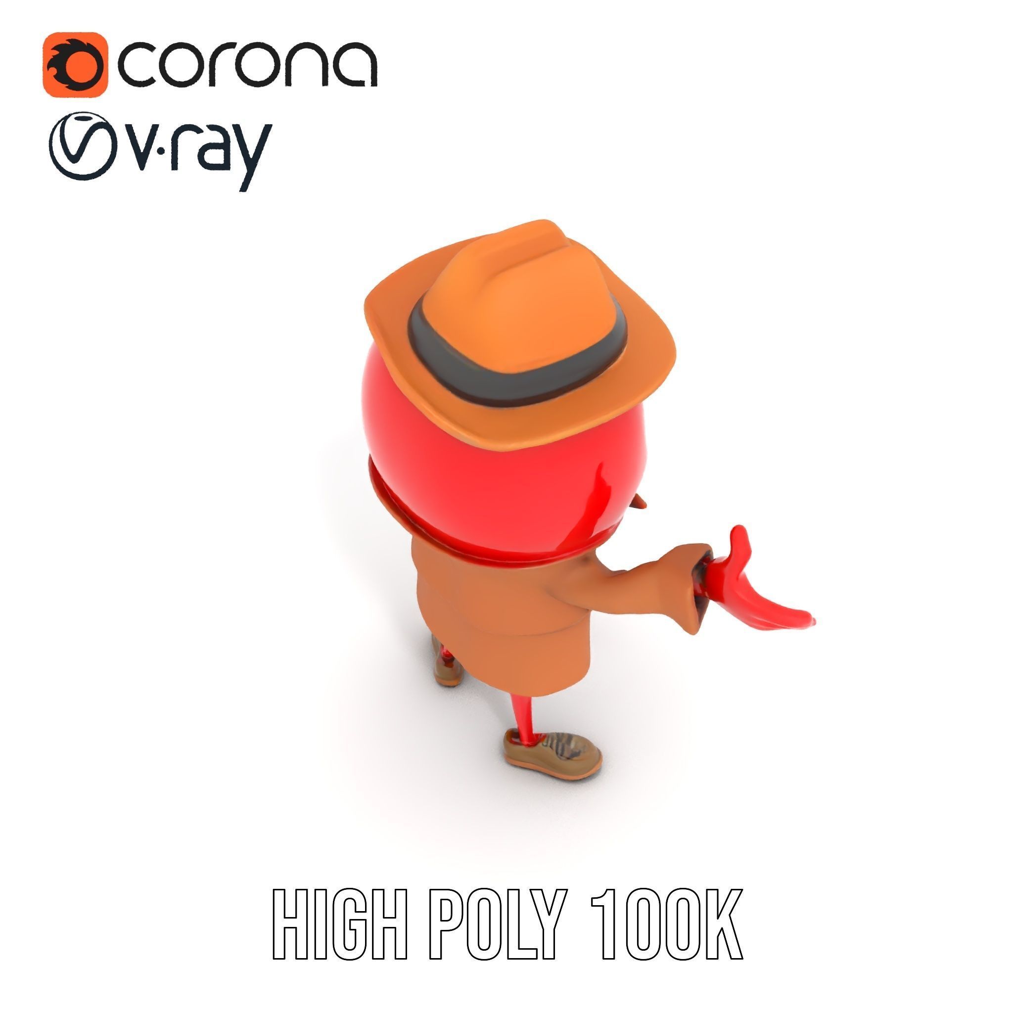 Cheery Red Character in Brown Coat Rigged and Animated Low-poly 3D model_25