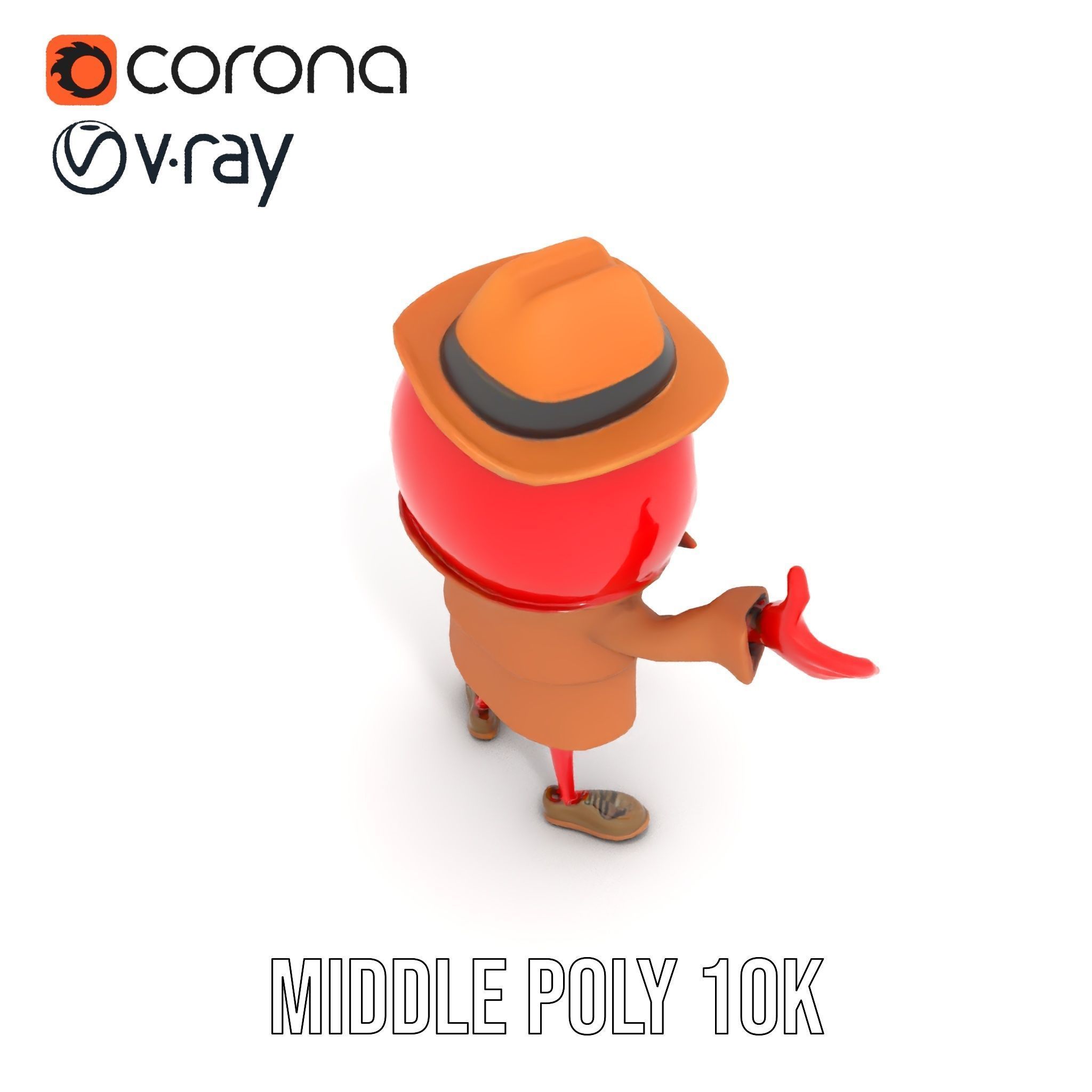 Cheery Red Character in Brown Coat Rigged and Animated Low-poly 3D model_21