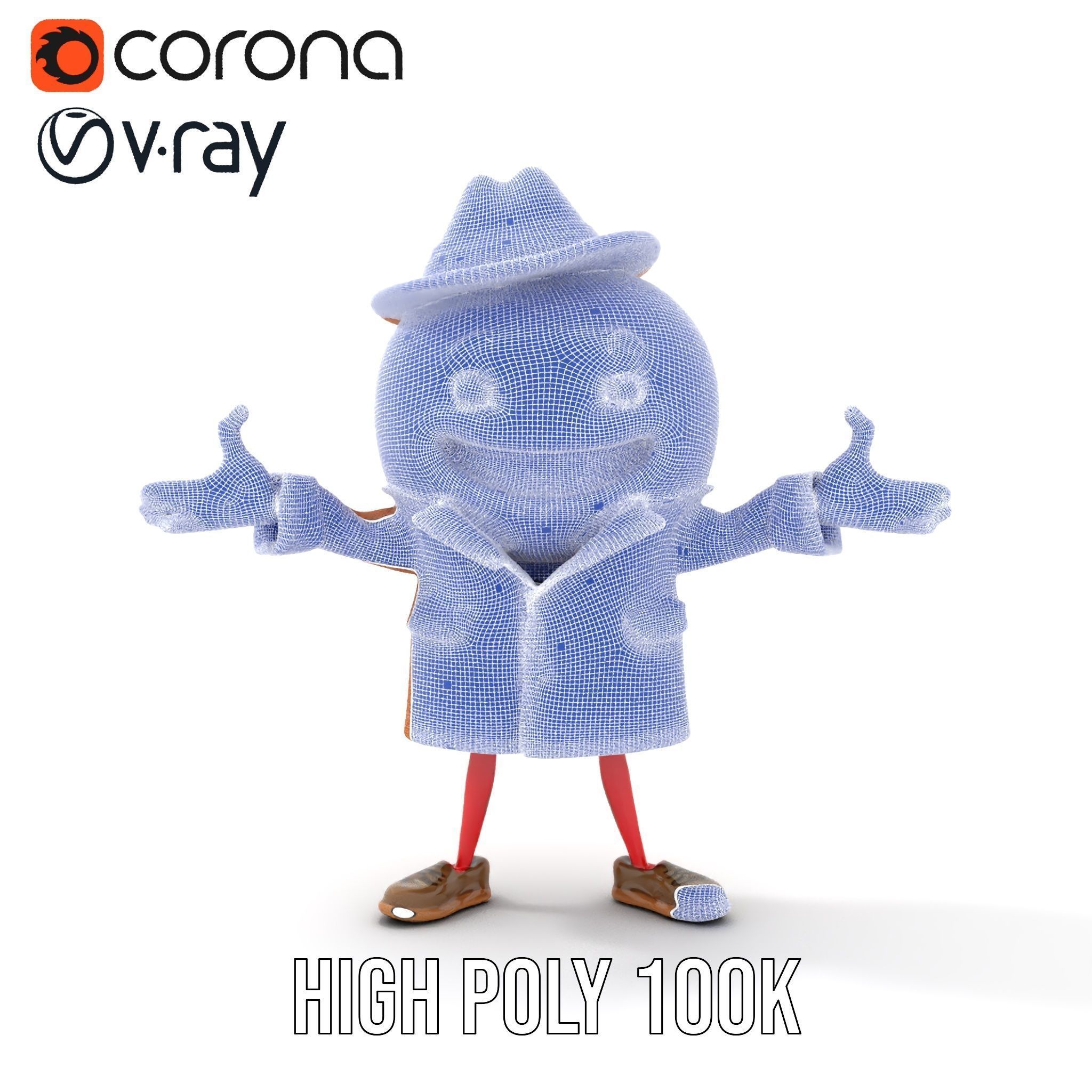 Cheery Red Character in Brown Coat Rigged and Animated Low-poly 3D model_36