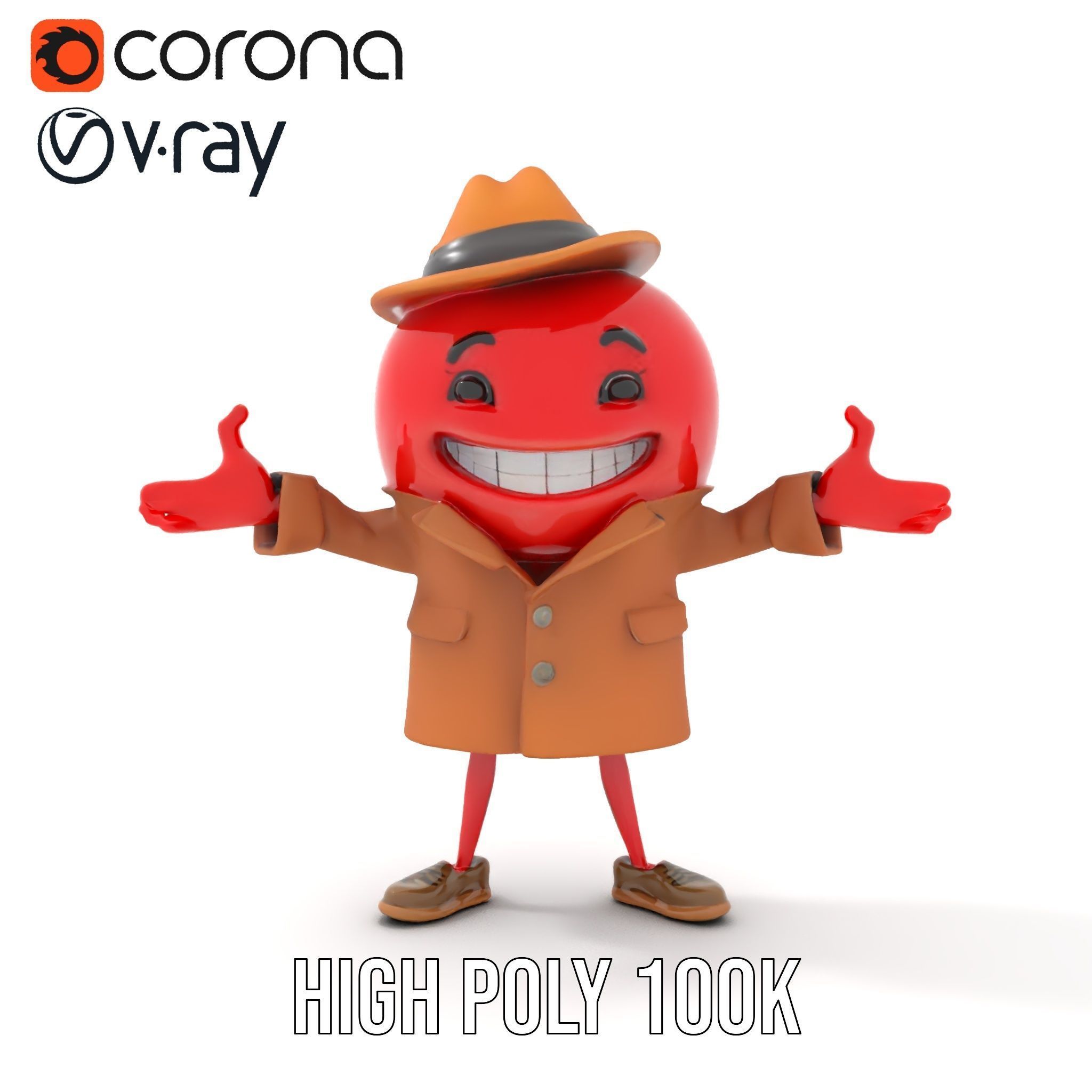 Cheery Red Character in Brown Coat Rigged and Animated Low-poly 3D model_20