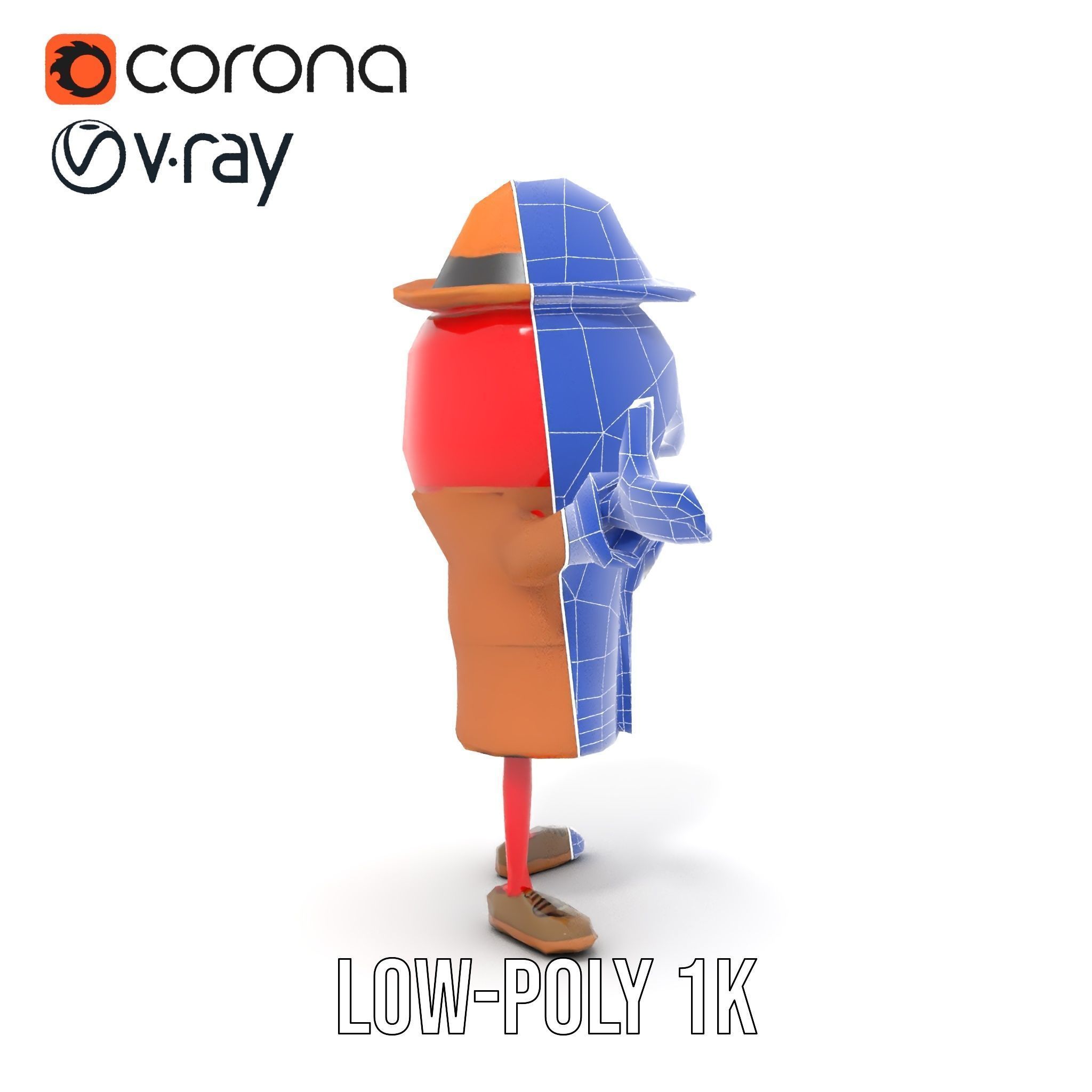Cheery Red Character in Brown Coat Rigged and Animated Low-poly 3D model_16