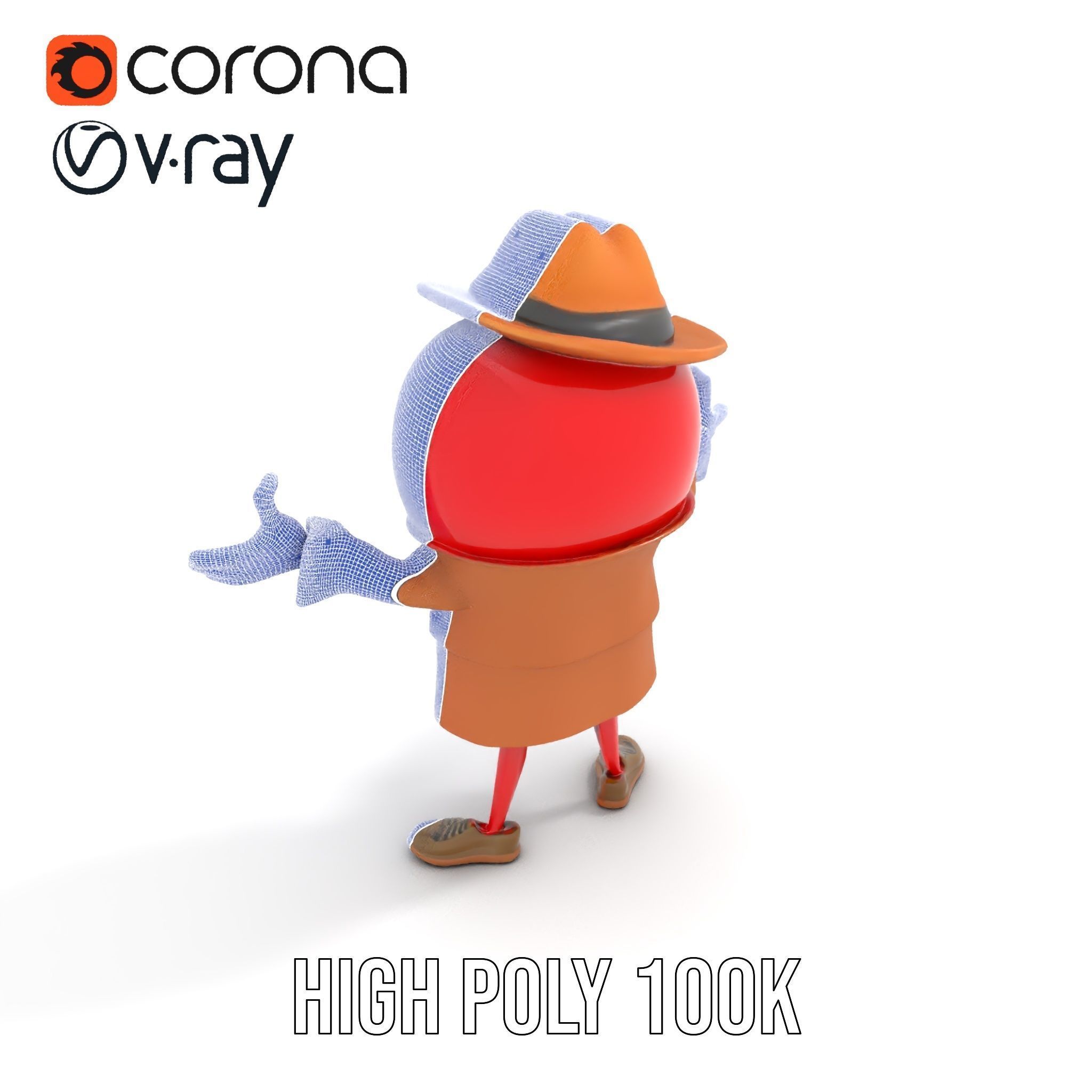 Cheery Red Character in Brown Coat Rigged and Animated Low-poly 3D model_31
