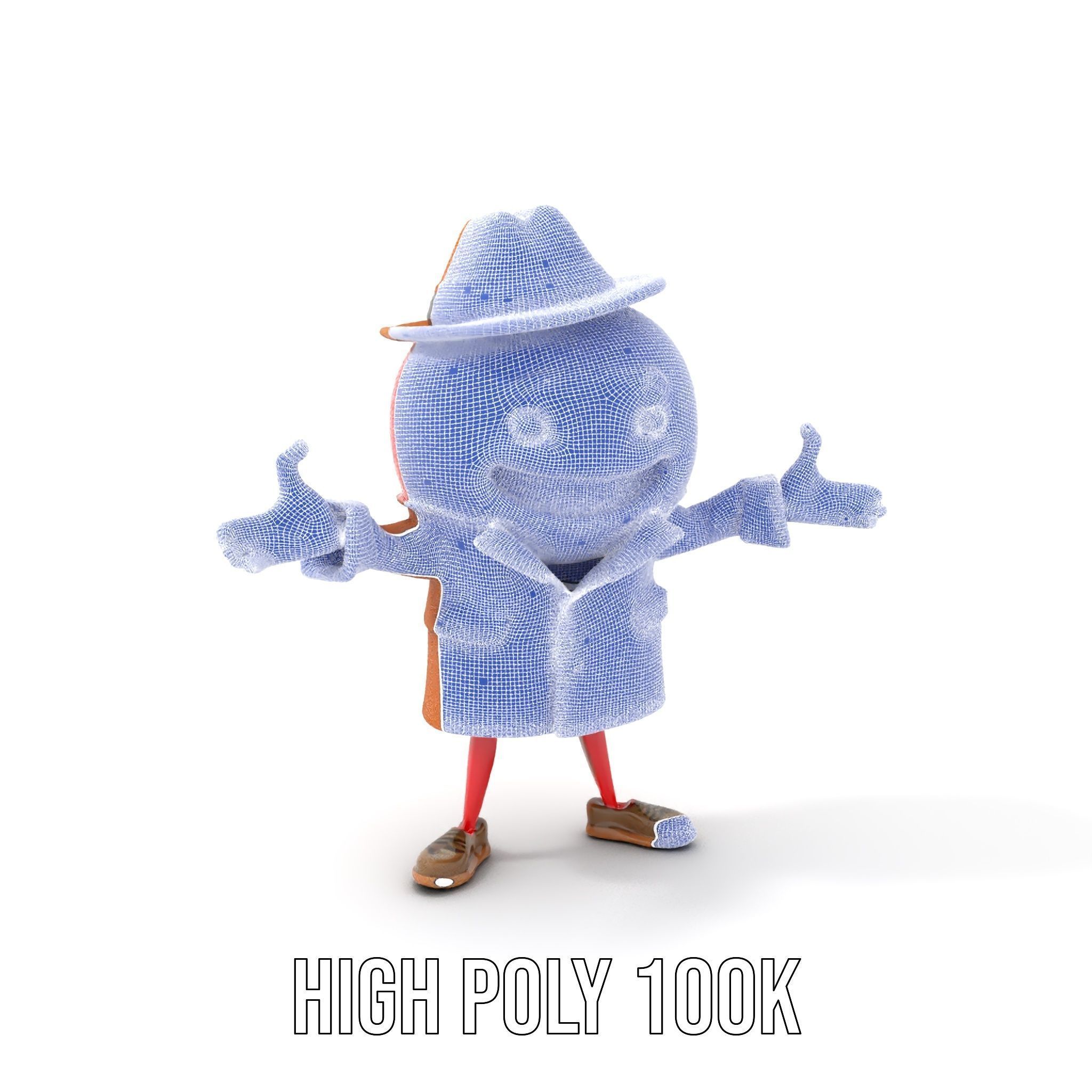 Cheery Red Character in Brown Coat Rigged and Animated Low-poly 3D model_4