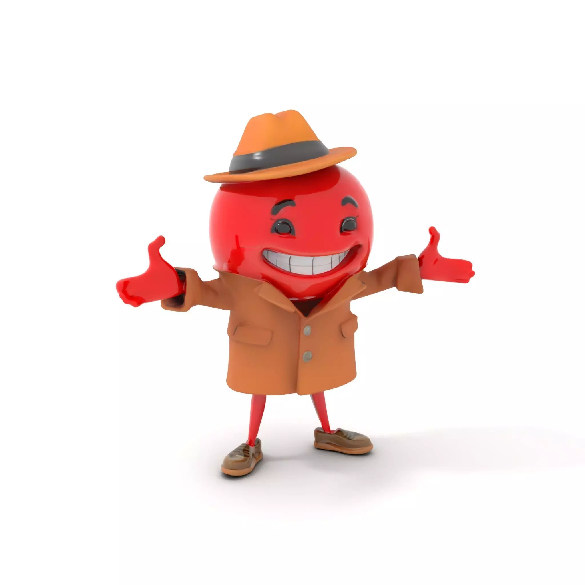 Cheery Red Character in Brown Coat Rigged and Animated Low-poly 3D model_0