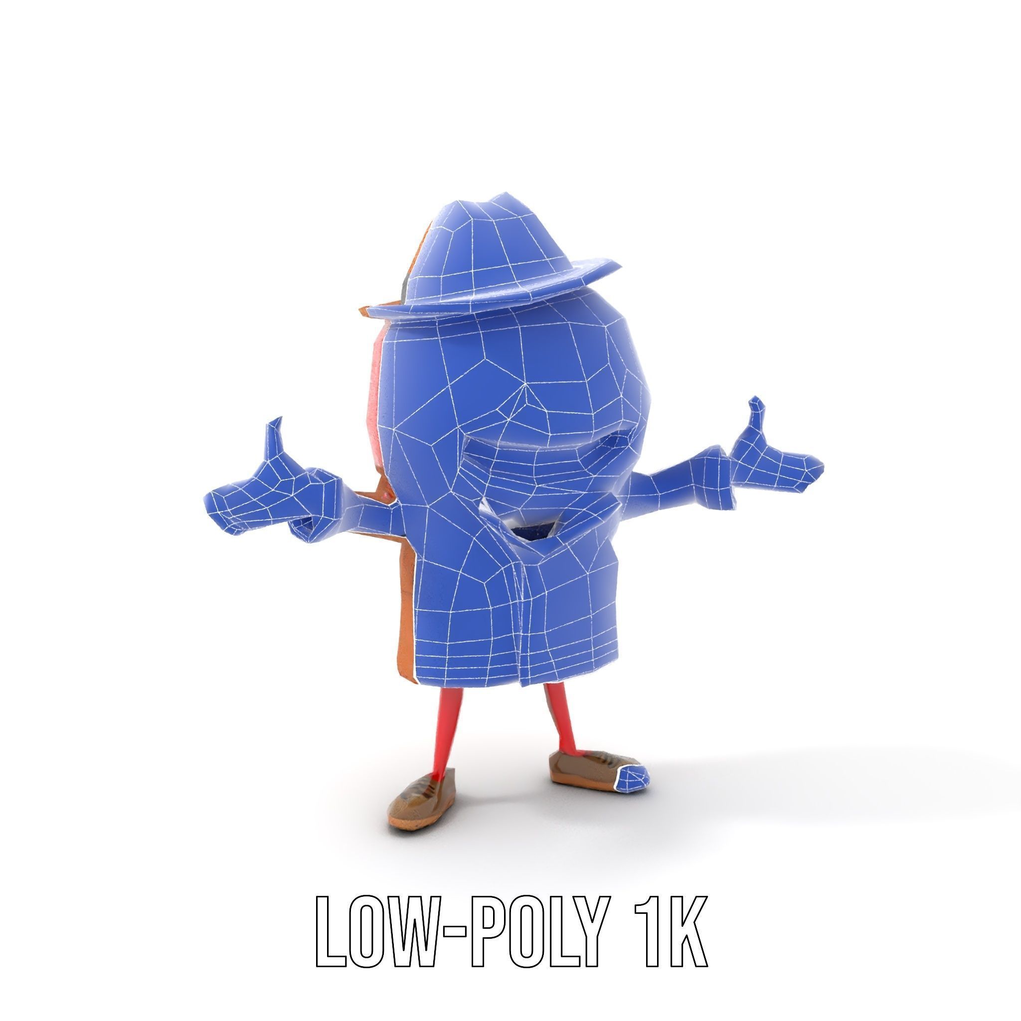 Cheery Red Character in Brown Coat Rigged and Animated Low-poly 3D model_19