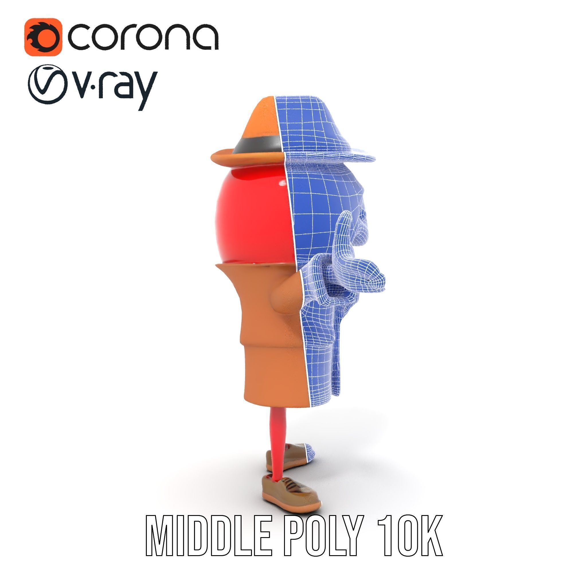 Cheery Red Character in Brown Coat Rigged and Animated Low-poly 3D model_34