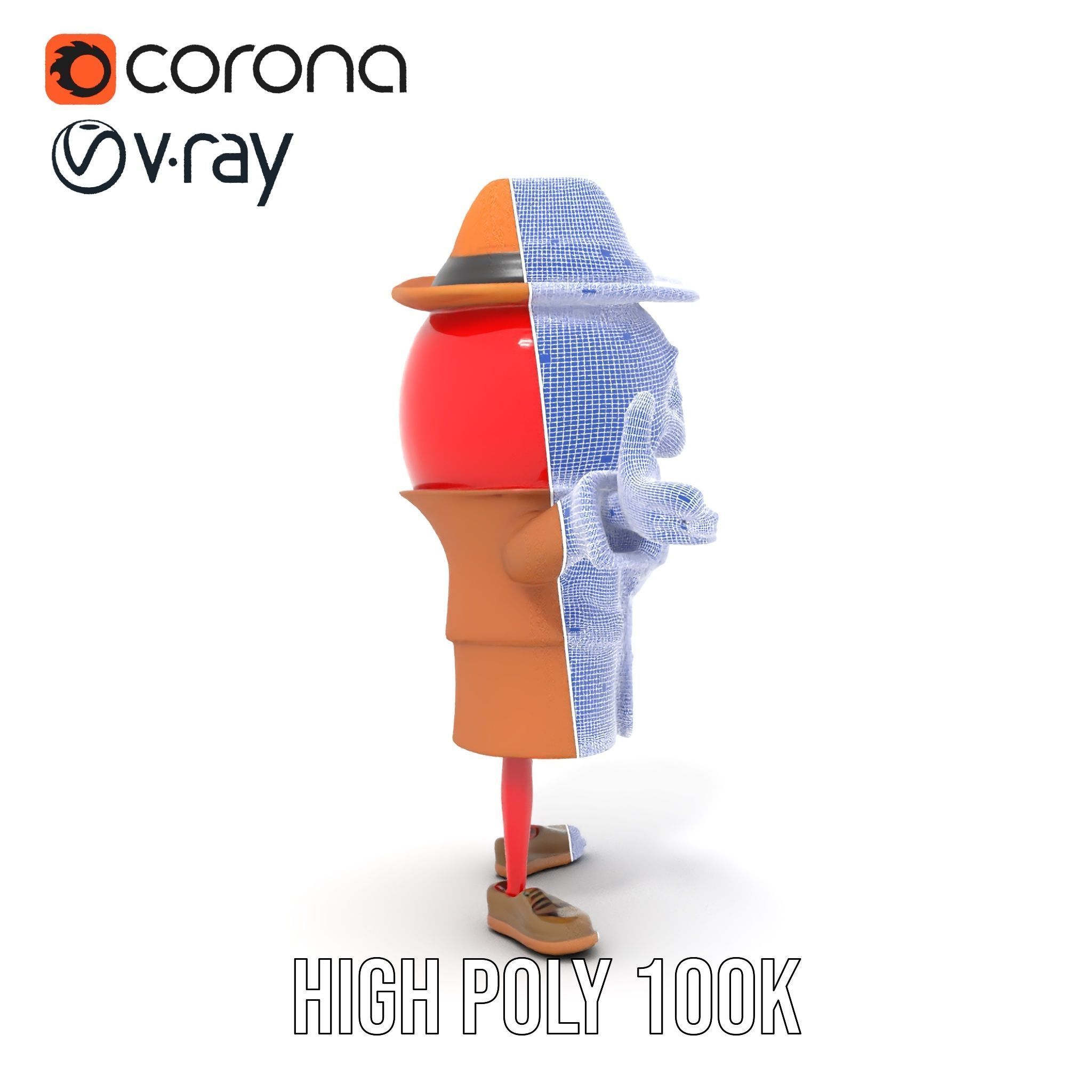 Cheery Red Character in Brown Coat Rigged and Animated Low-poly 3D model_35