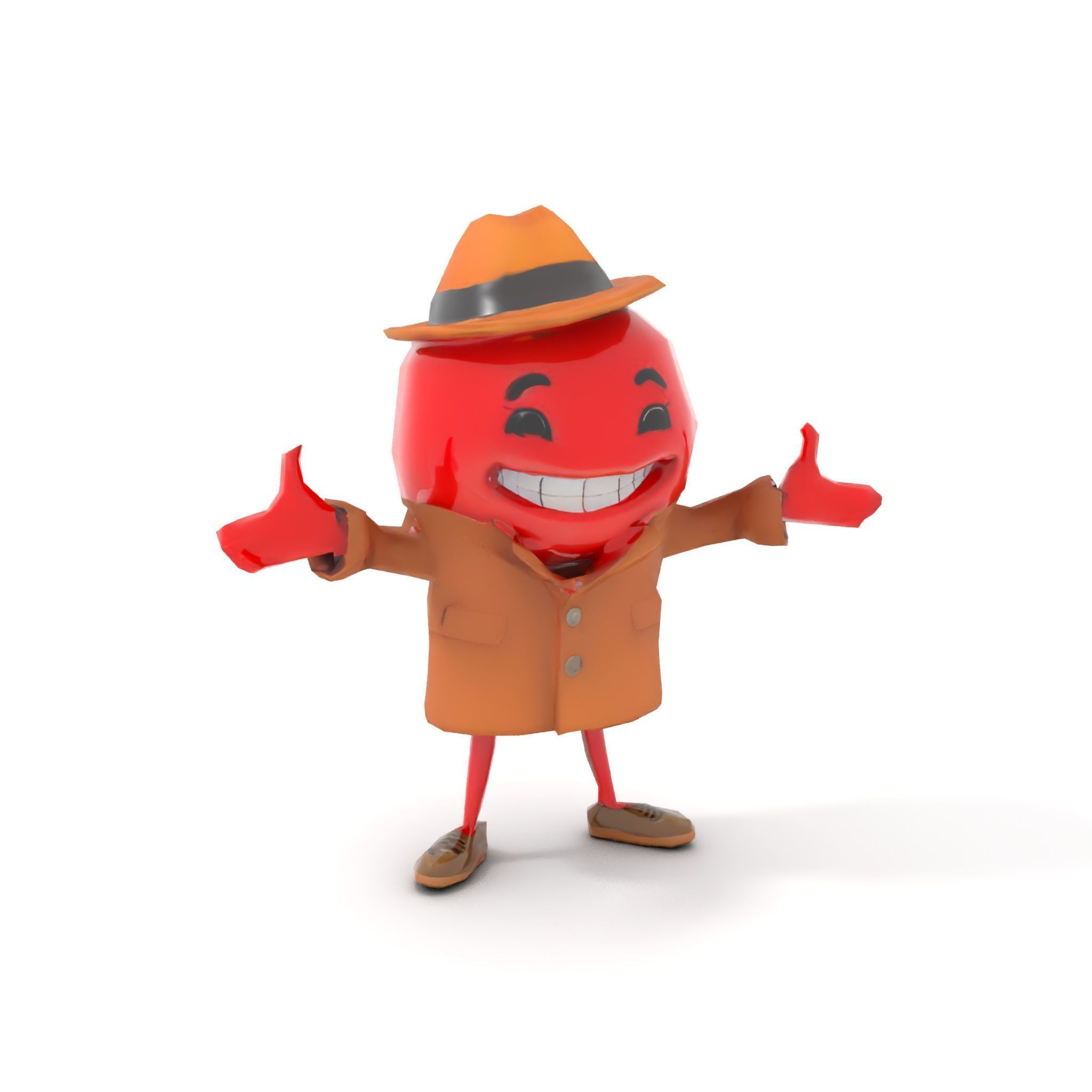 Cheery Red Character in Brown Coat Rigged and Animated Low-poly 3D model_9