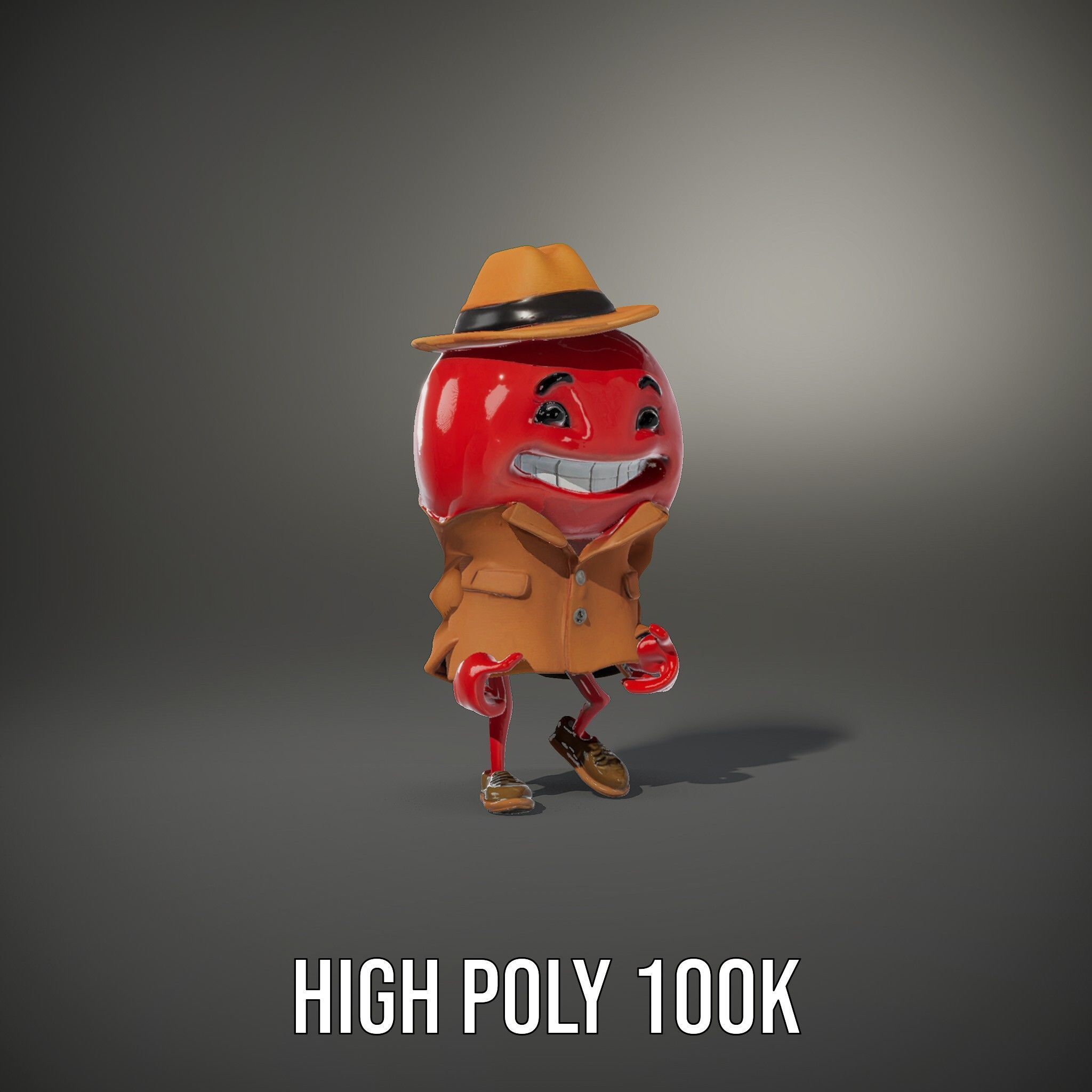 Cheery Red Character in Brown Coat Rigged and Animated Low-poly 3D model_8