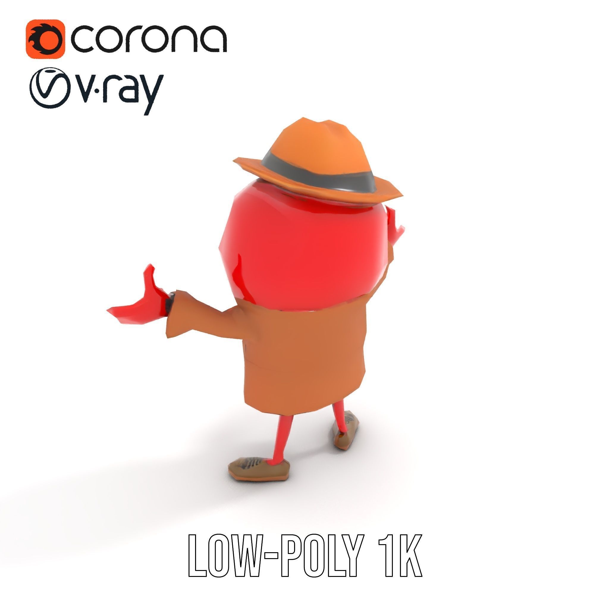Cheery Red Character in Brown Coat Rigged and Animated Low-poly 3D model_14