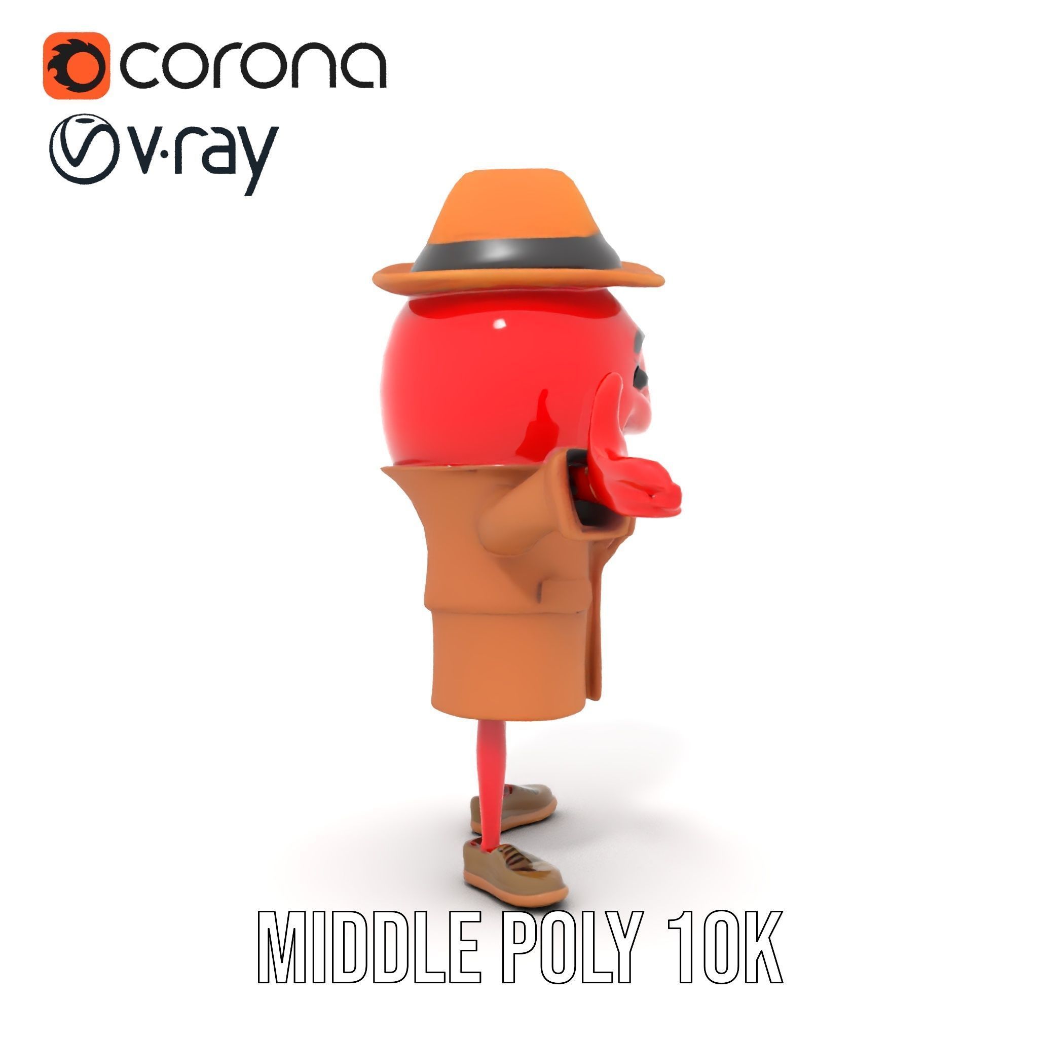 Cheery Red Character in Brown Coat Rigged and Animated Low-poly 3D model_15